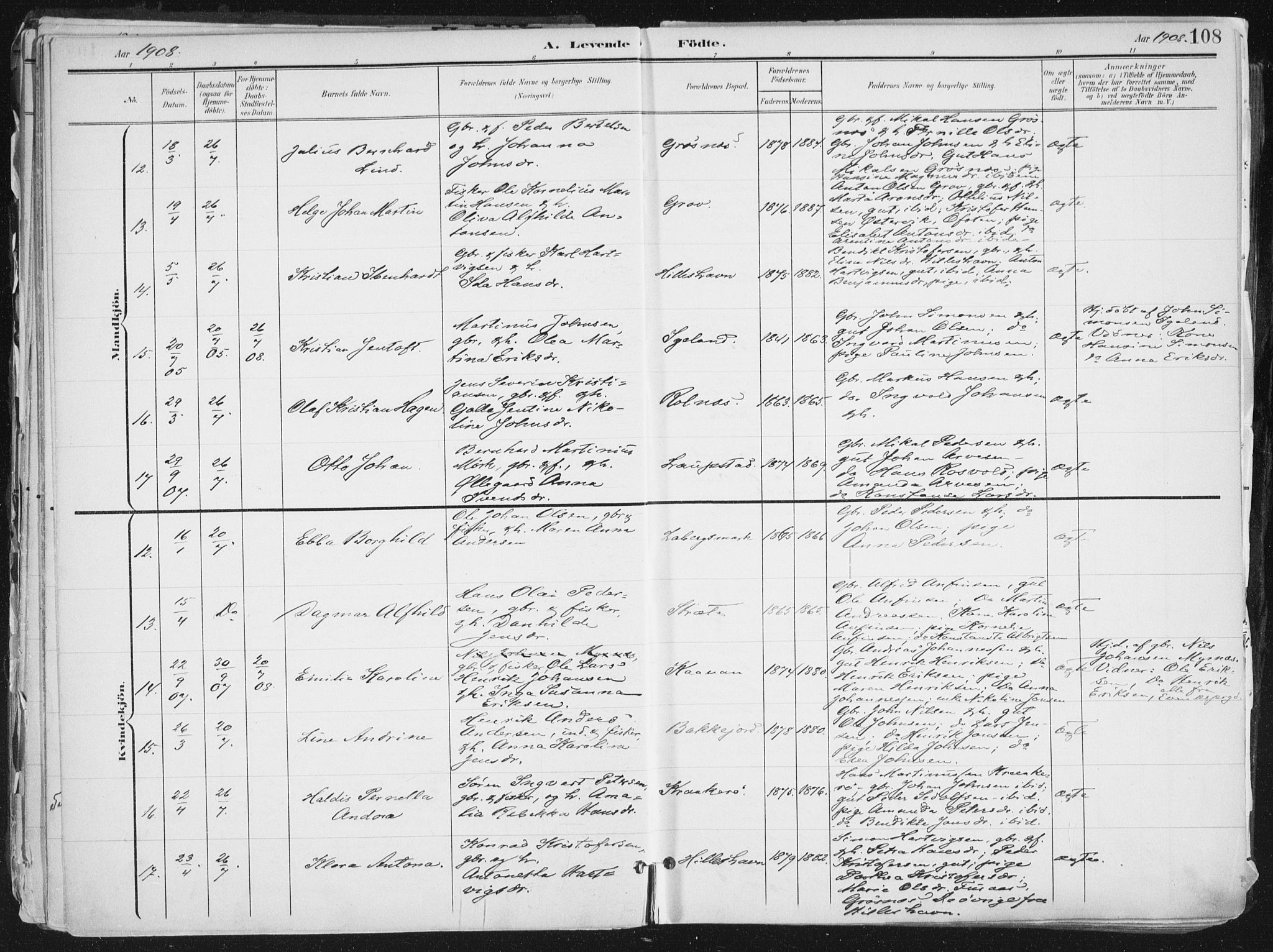 Ibestad sokneprestembete, AV/SATØ-S-0077/H/Ha/Haa/L0017kirke: Parish register (official) no. 17, 1901-1914, p. 108