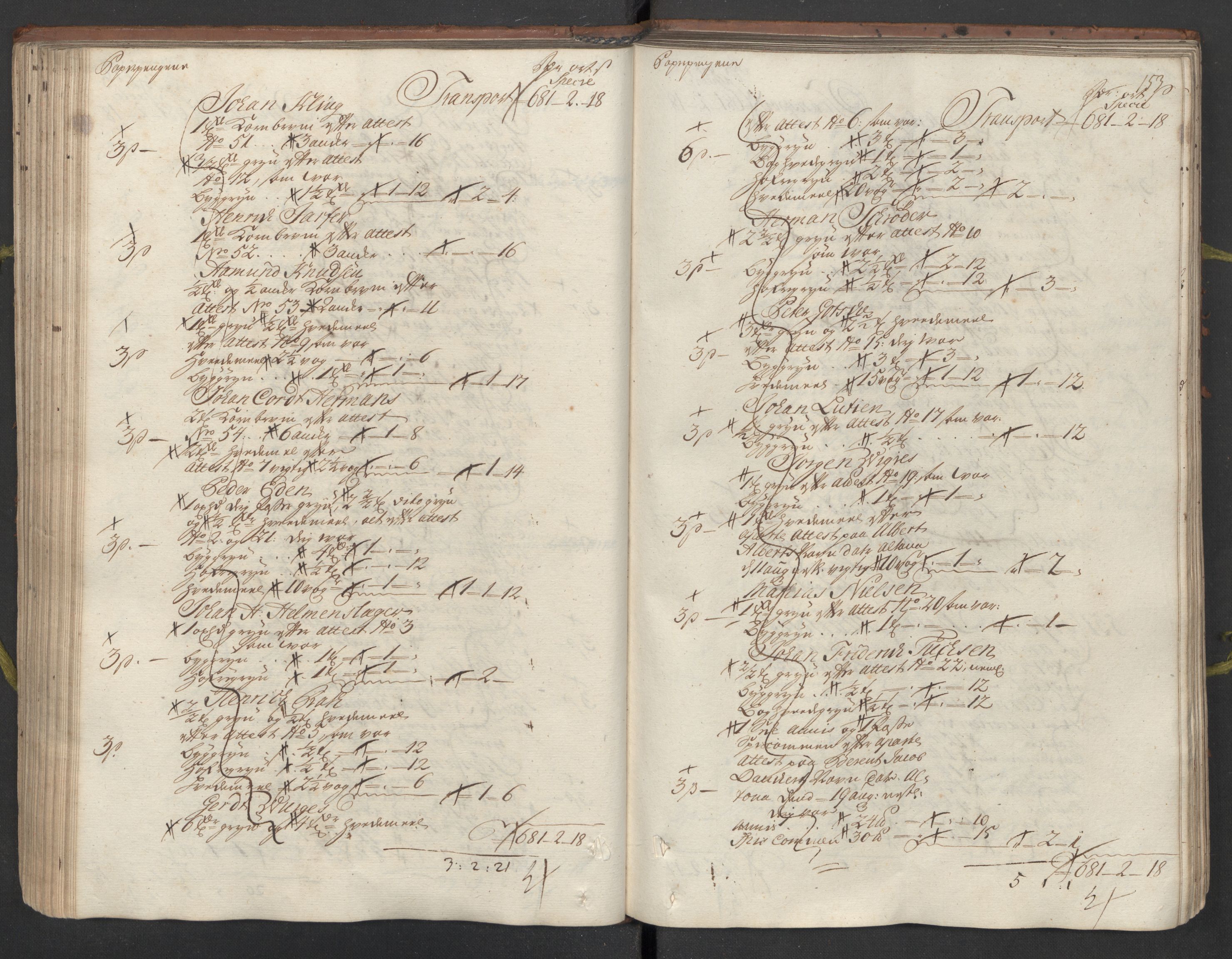Generaltollkammeret, tollregnskaper, AV/RA-EA-5490/R26/L0023/0001: Tollregnskaper Bergen A / Inngående hovedtollbok, 1733, p. 152b-153a