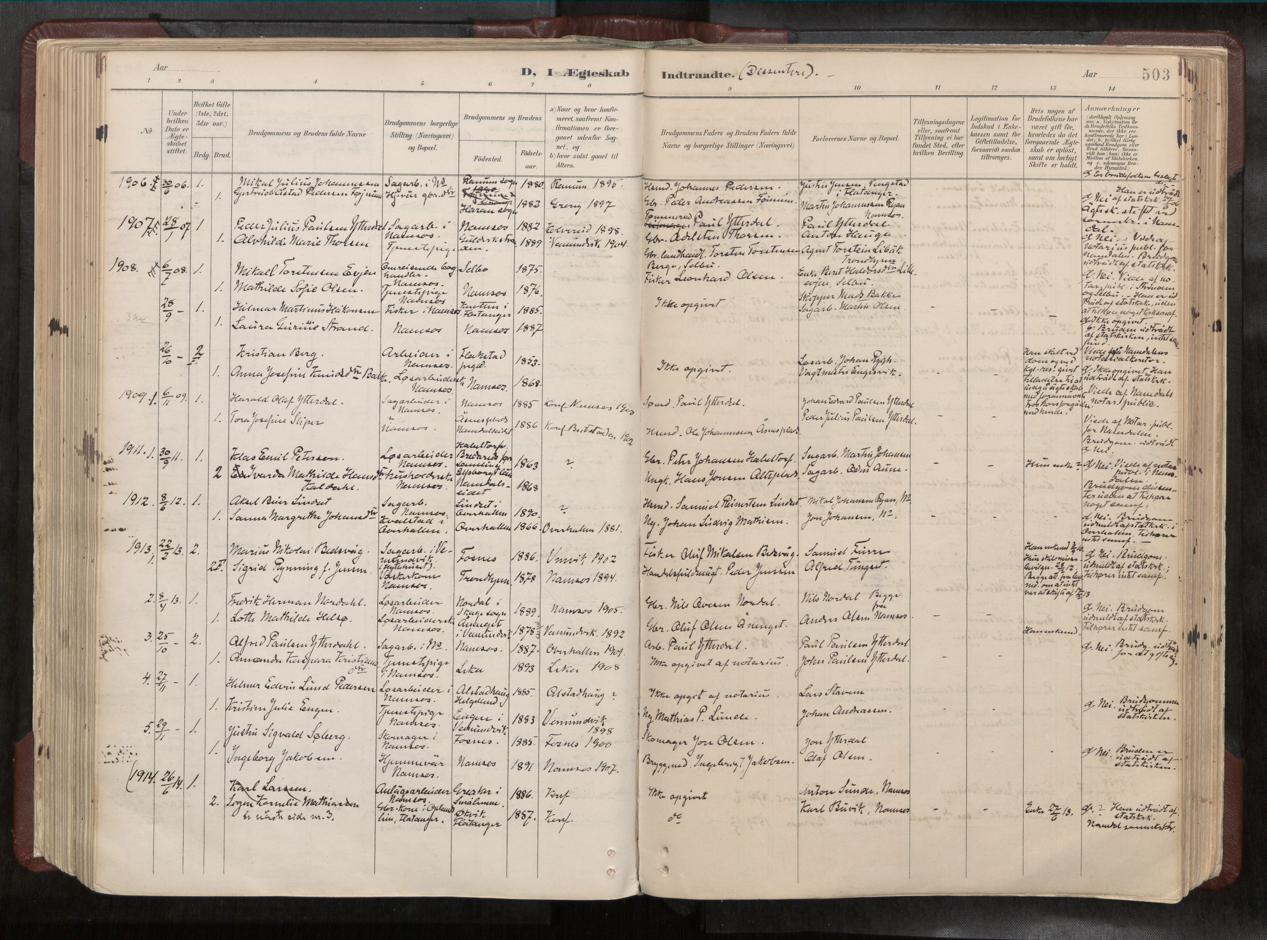 Ministerialprotokoller, klokkerbøker og fødselsregistre - Nord-Trøndelag, AV/SAT-A-1458/768/L0579a: Parish register (official) no. 768A14, 1887-1931, p. 503