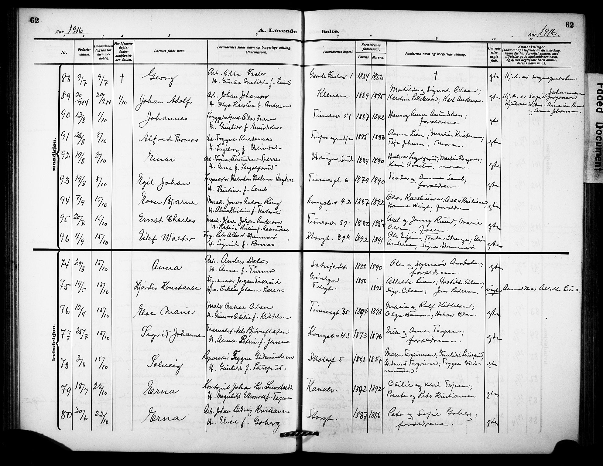 Notodden kirkebøker, SAKO/A-290/G/Ga/L0001: Parish register (copy) no. 1, 1912-1923, p. 62