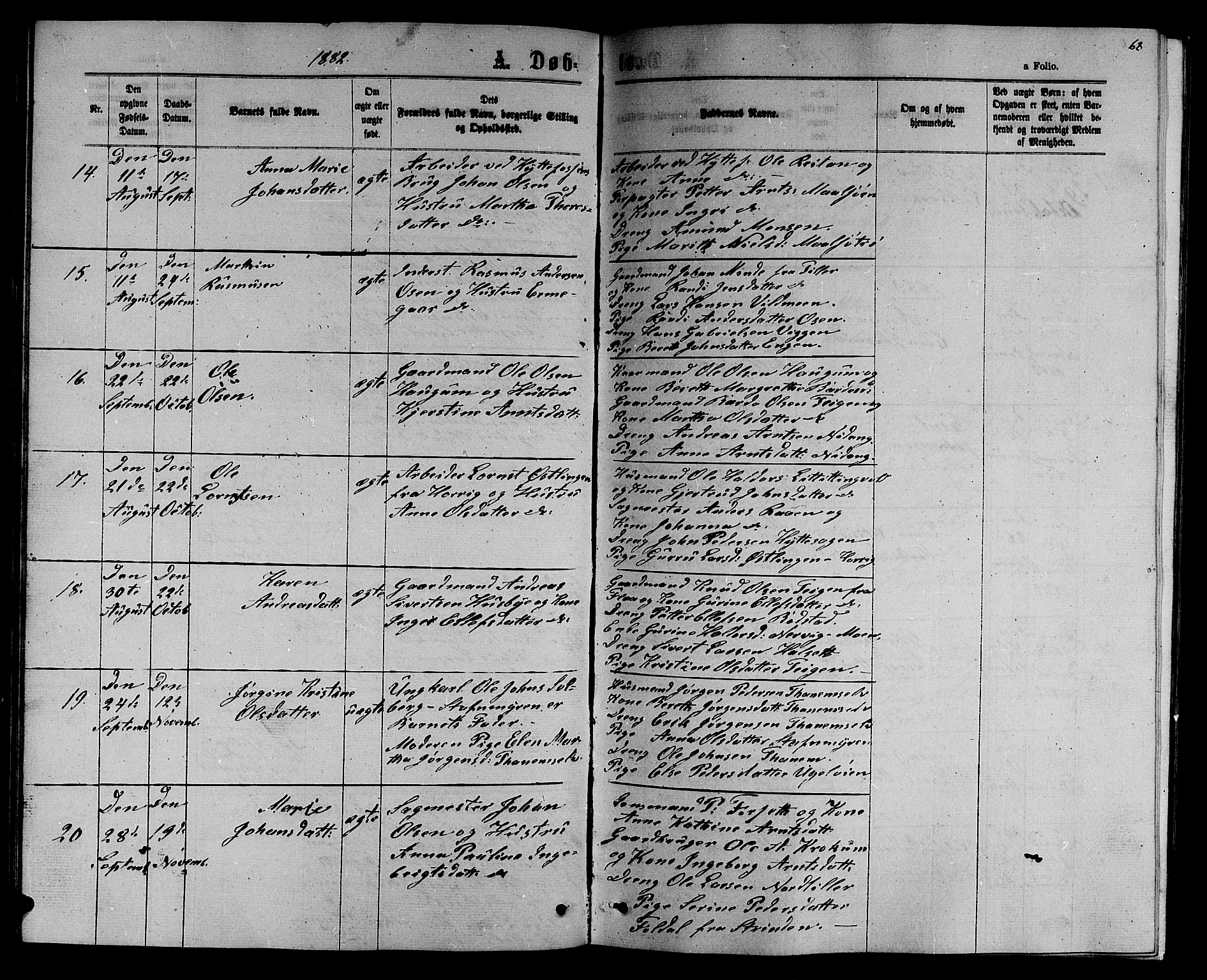 Ministerialprotokoller, klokkerbøker og fødselsregistre - Sør-Trøndelag, SAT/A-1456/618/L0451: Parish register (copy) no. 618C02, 1865-1883, p. 68