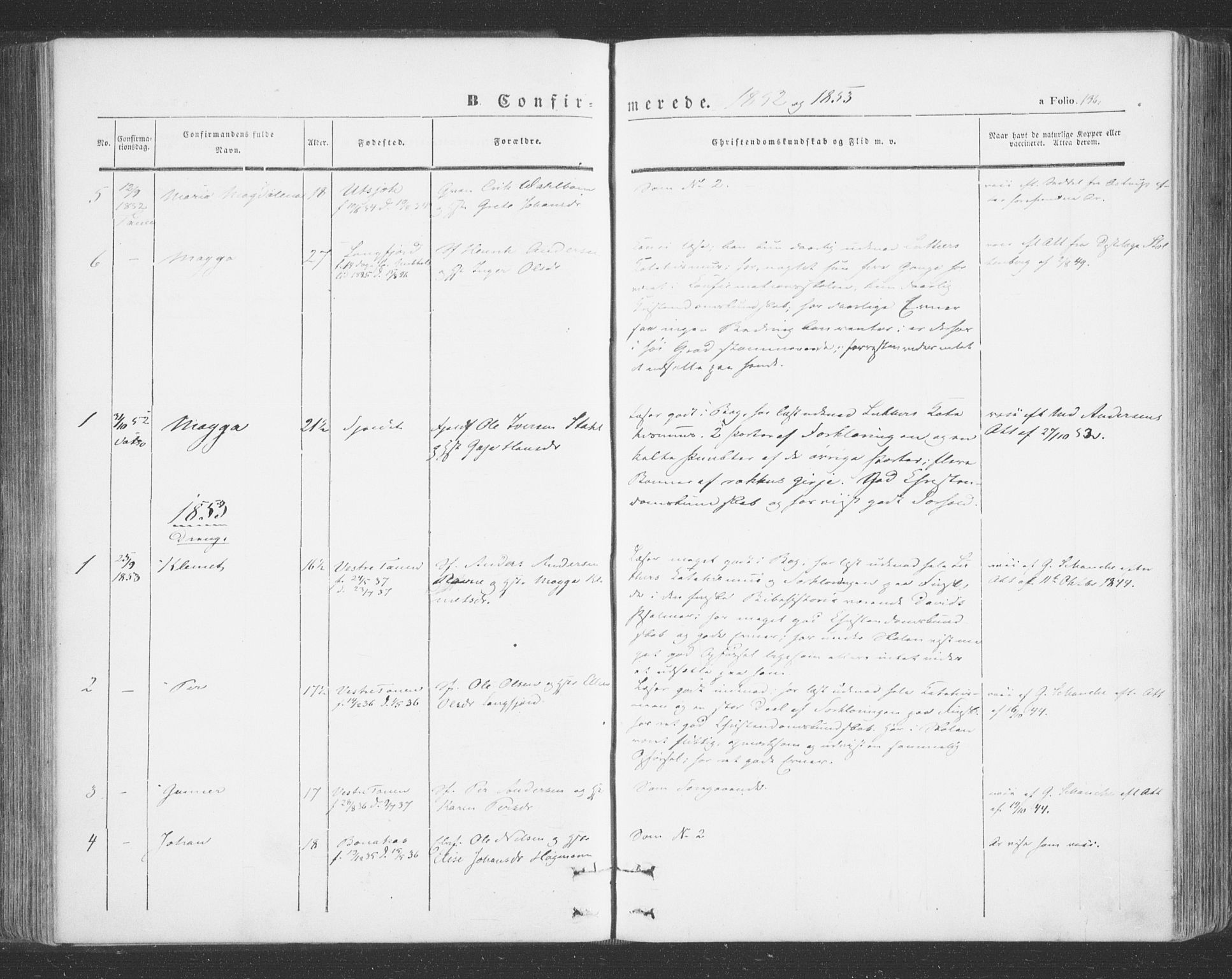 Tana sokneprestkontor, SATØ/S-1334/H/Ha/L0001kirke: Parish register (official) no. 1, 1846-1861, p. 136
