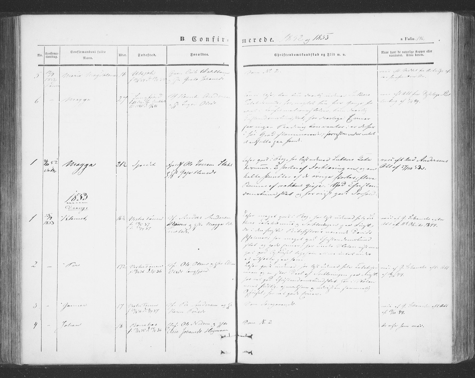 Tana sokneprestkontor, AV/SATØ-S-1334/H/Ha/L0001kirke: Parish register (official) no. 1, 1846-1861, p. 136