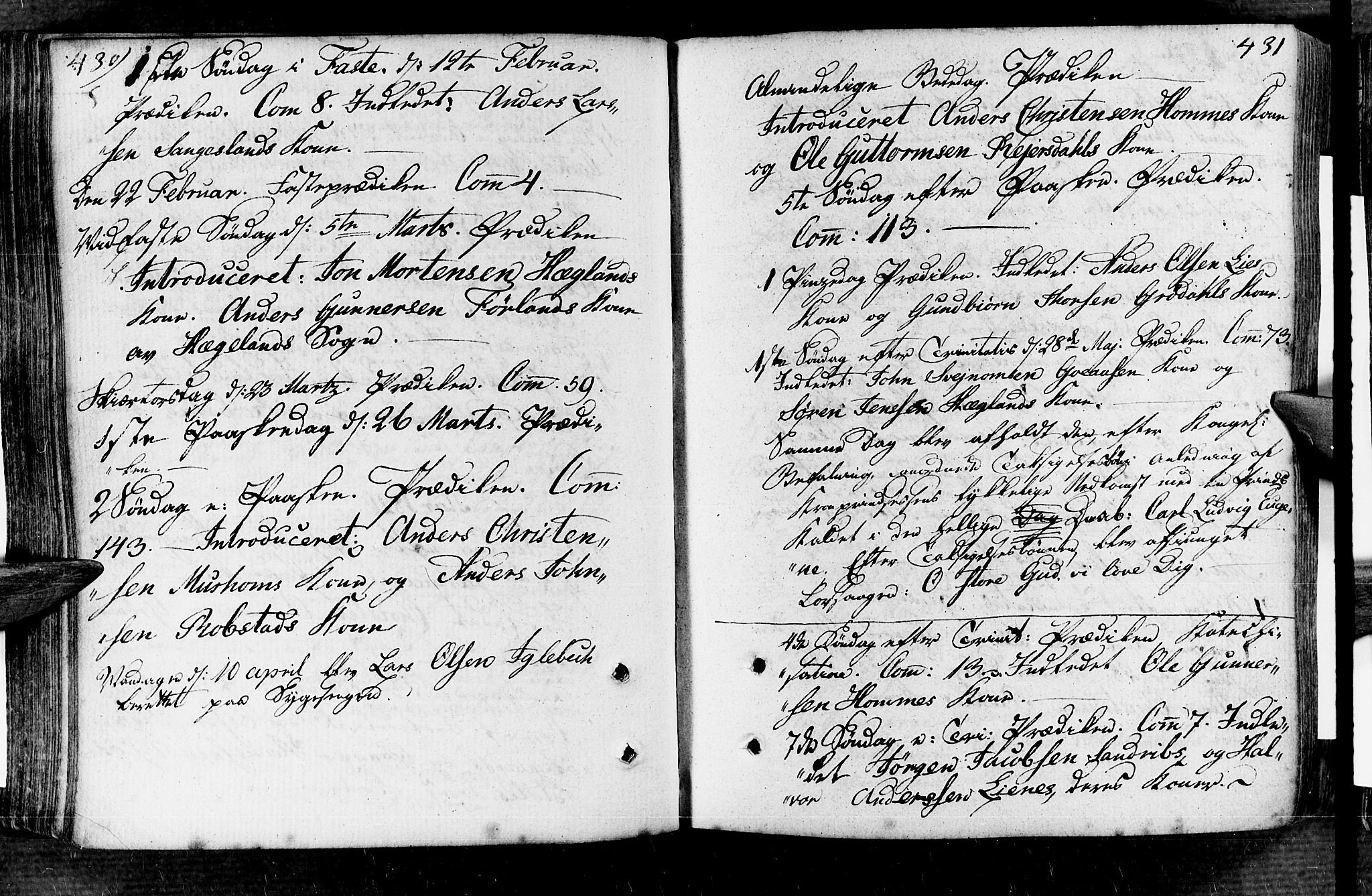 Vennesla sokneprestkontor, AV/SAK-1111-0045/Fa/Fac/L0002: Parish register (official) no. A 2, 1785-1834, p. 430-431