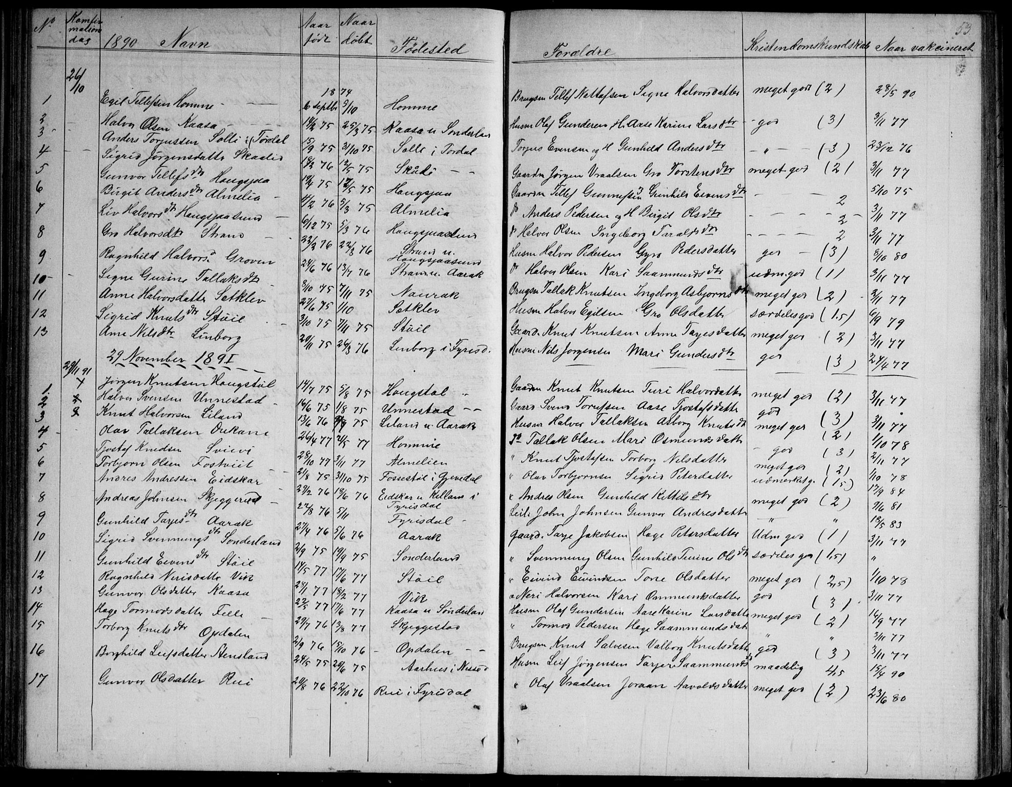 Nissedal kirkebøker, SAKO/A-288/G/Gb/L0002: Parish register (copy) no. II 2, 1863-1892, p. 53