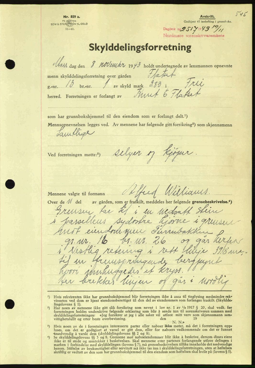 Nordmøre sorenskriveri, AV/SAT-A-4132/1/2/2Ca: Mortgage book no. A96, 1943-1944, Diary no: : 2517/1943