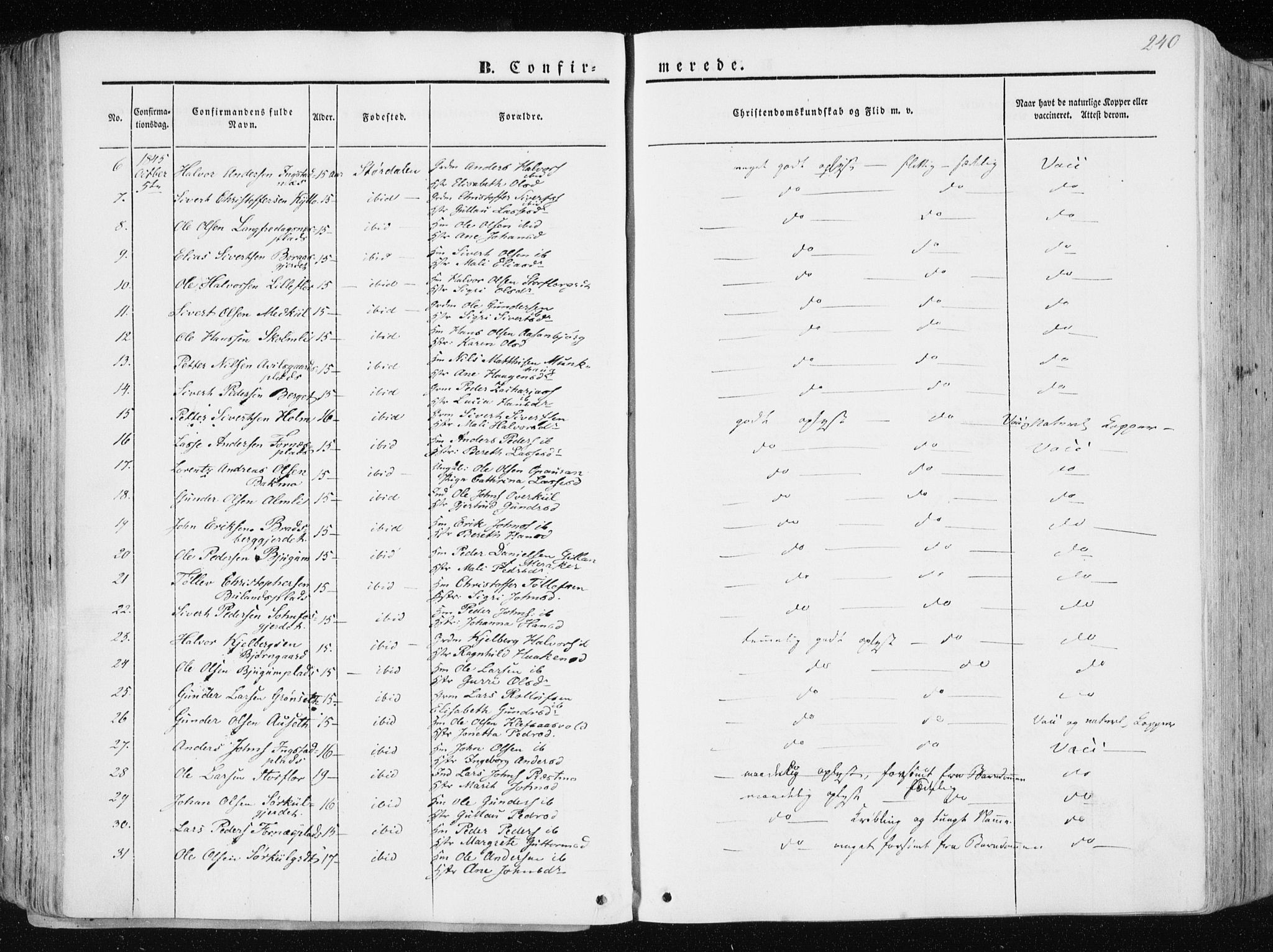 Ministerialprotokoller, klokkerbøker og fødselsregistre - Nord-Trøndelag, SAT/A-1458/709/L0074: Parish register (official) no. 709A14, 1845-1858, p. 240