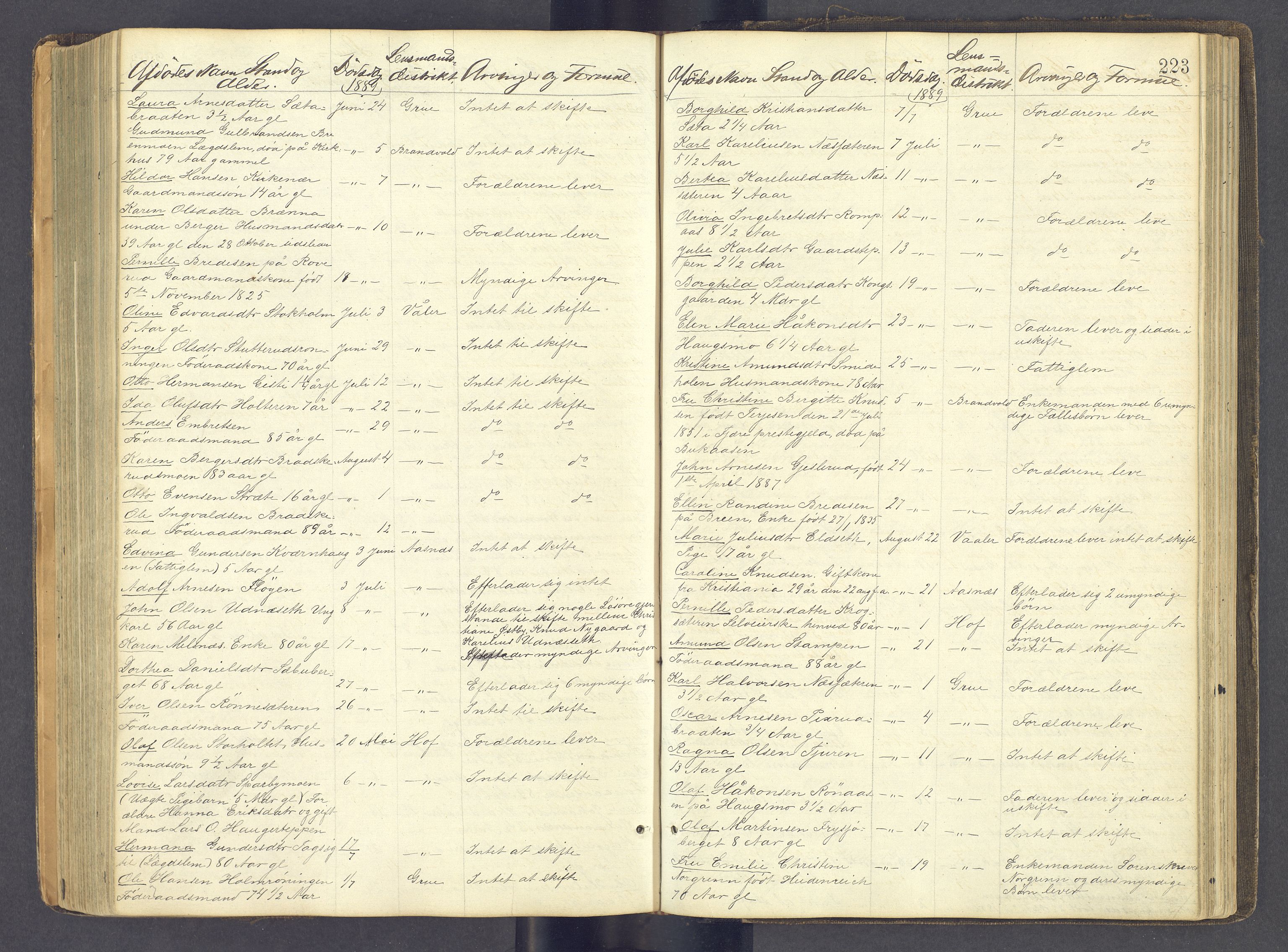 Solør tingrett, AV/SAH-TING-008/J/Jf/L0001: Dødsfallsregister, 1863-1898, p. 222b-223a