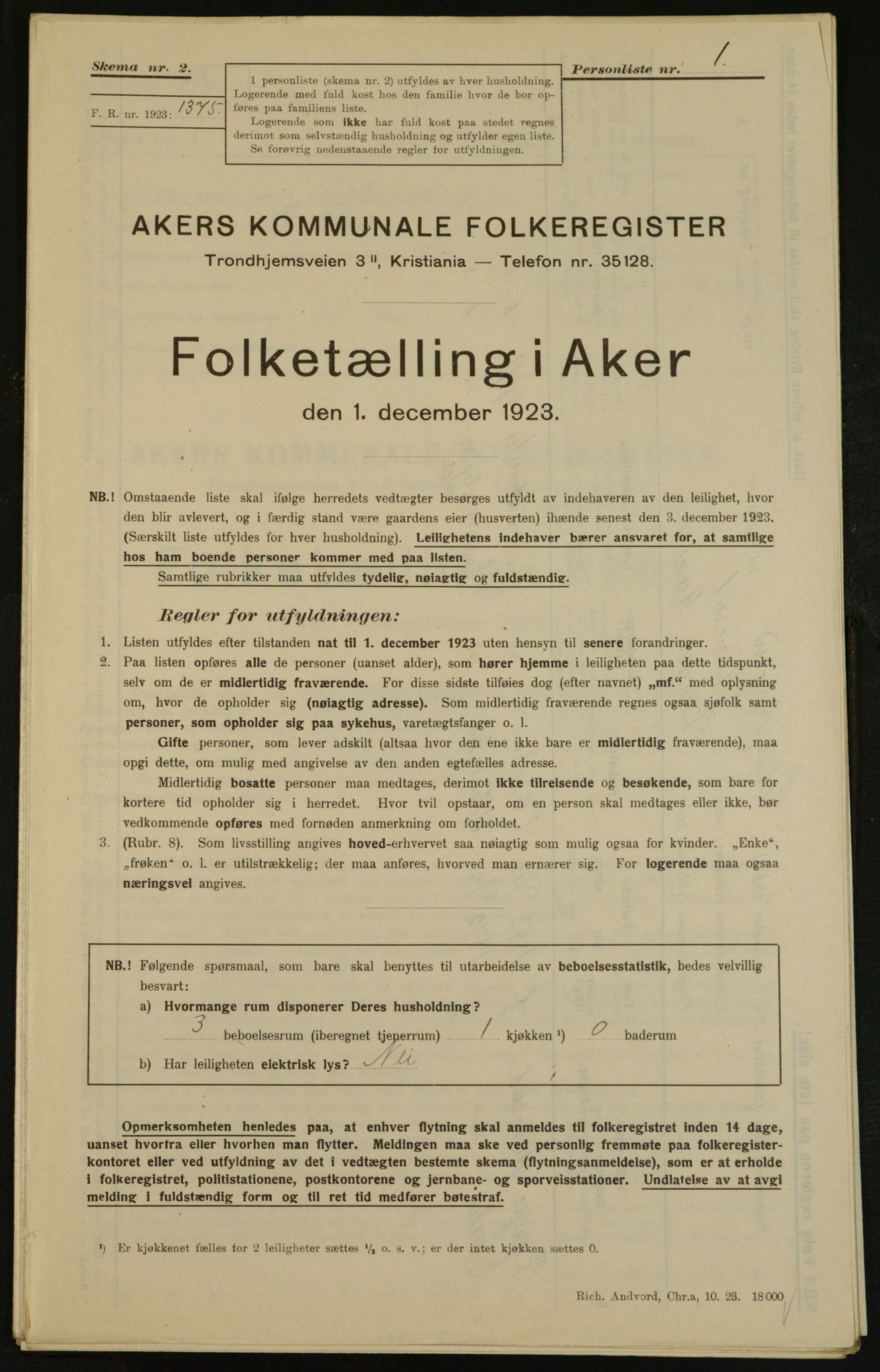 , Municipal Census 1923 for Aker, 1923, p. 31104