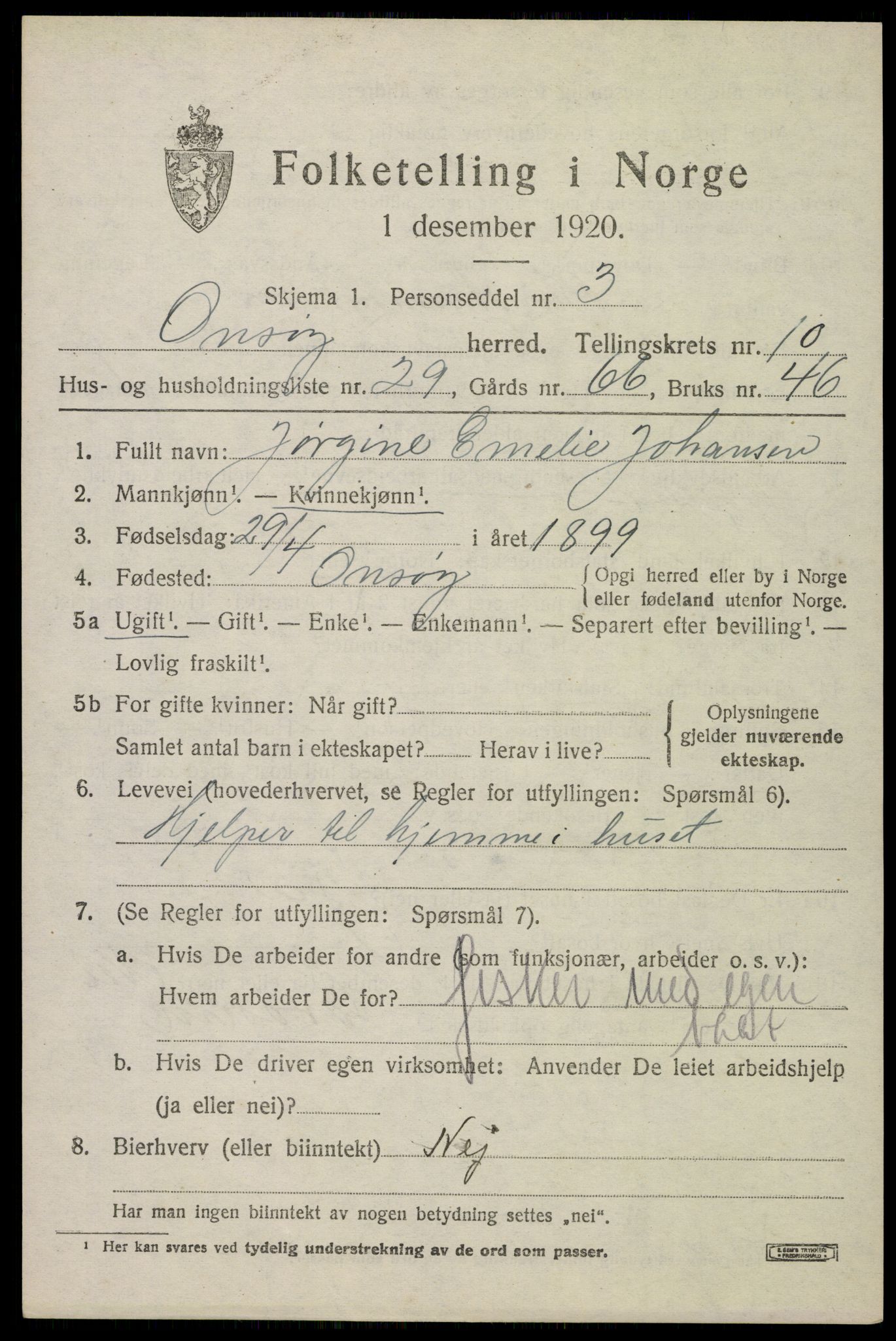 SAO, 1920 census for Onsøy, 1920, p. 13832