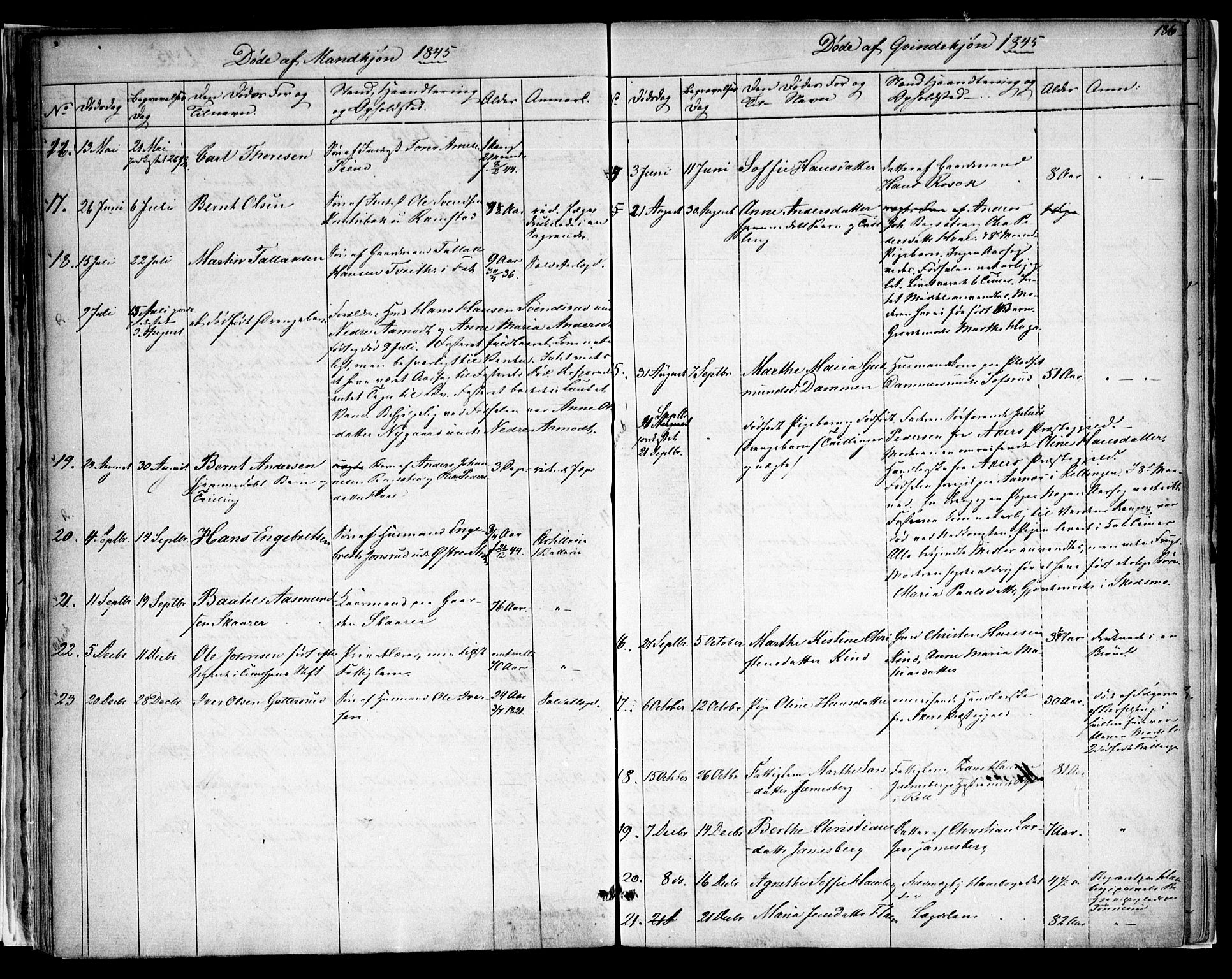 Fet prestekontor Kirkebøker, AV/SAO-A-10370a/F/Fa/L0009: Parish register (official) no. I 9, 1843-1846, p. 186