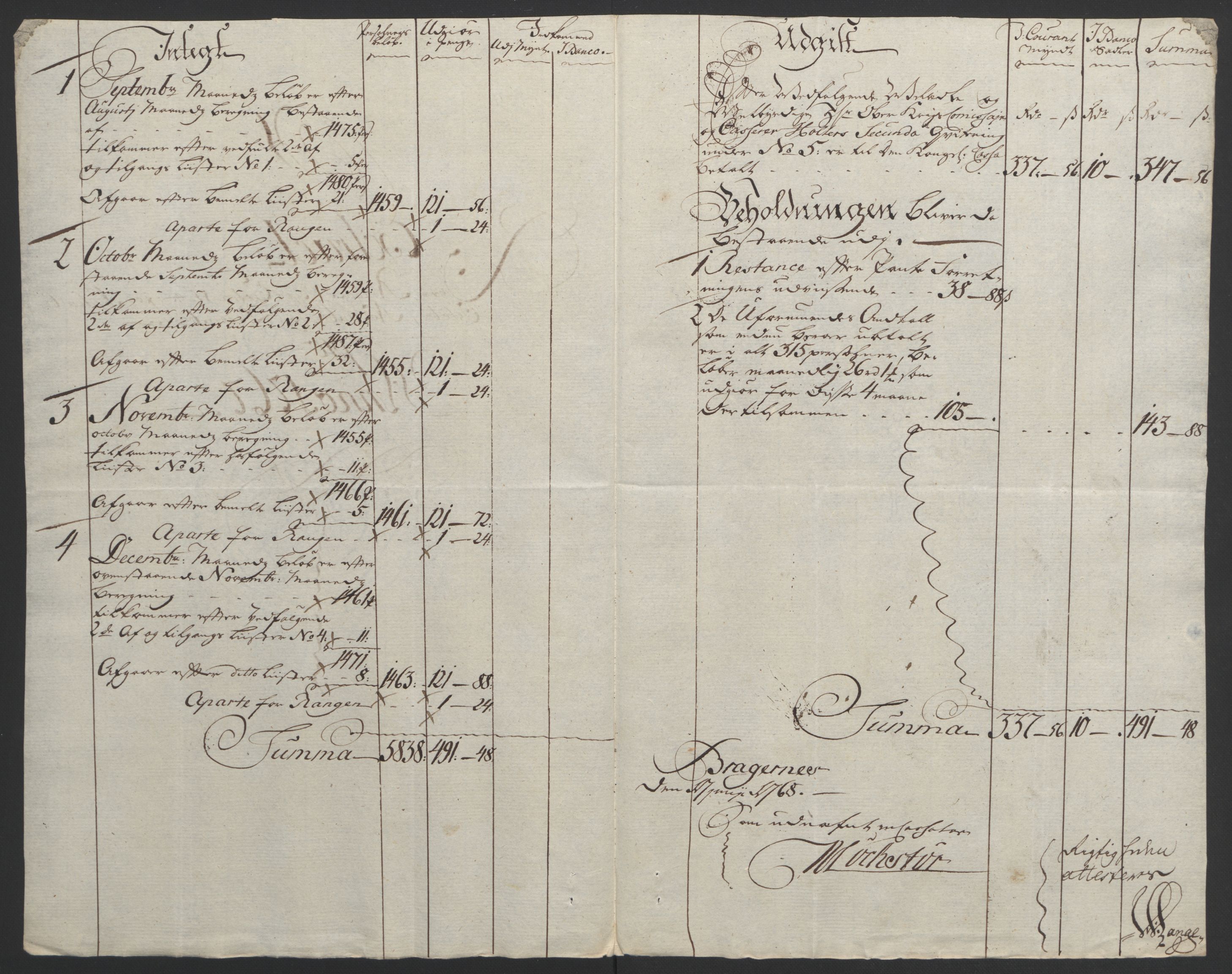 Rentekammeret inntil 1814, Reviderte regnskaper, Byregnskaper, RA/EA-4066/R/Rf/L0119/0001: [F2] Kontribusjonsregnskap / Ekstraskatt, 1762-1767, p. 395