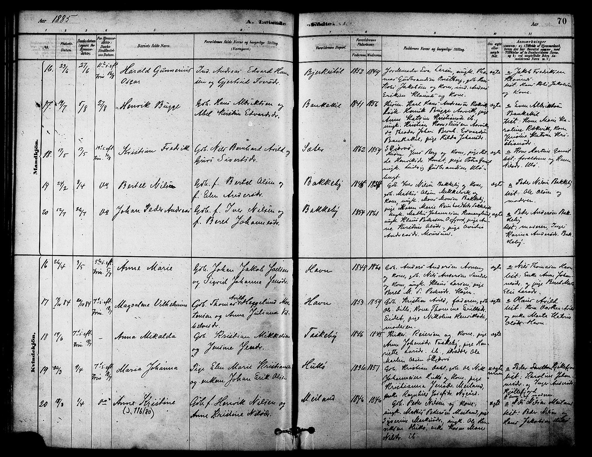 Skjervøy sokneprestkontor, AV/SATØ-S-1300/H/Ha/Haa/L0009kirke: Parish register (official) no. 9, 1878-1887, p. 70