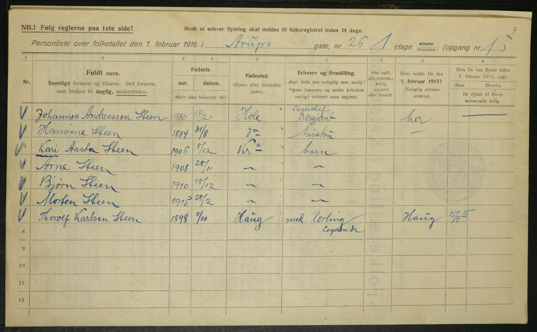 OBA, Municipal Census 1916 for Kristiania, 1916, p. 2599