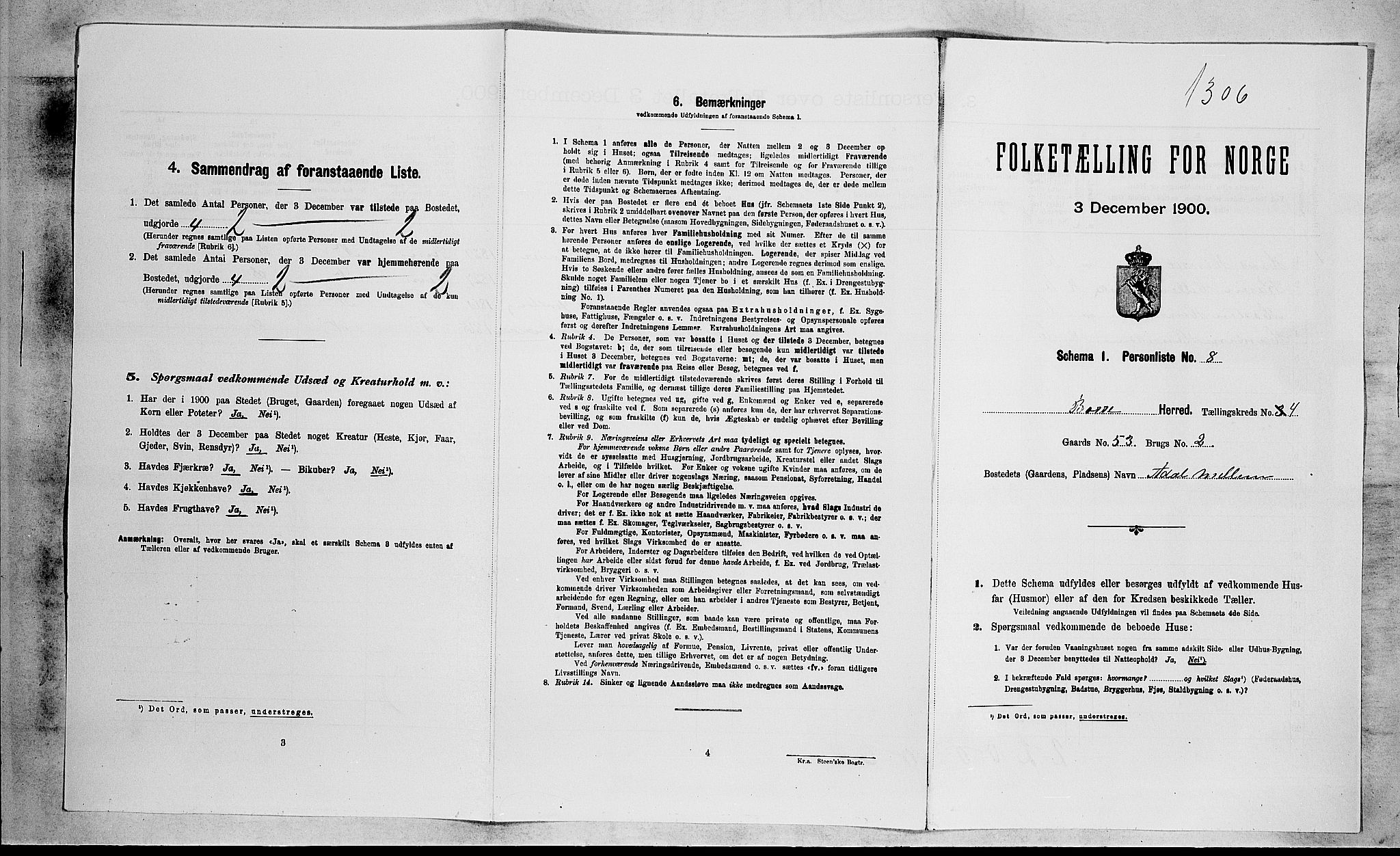 RA, 1900 census for Borre, 1900, p. 611