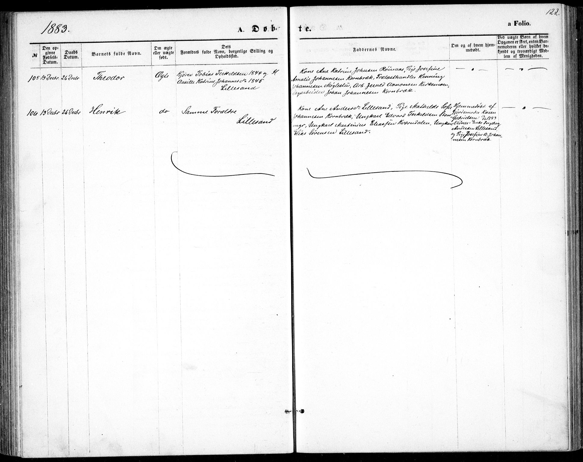 Vestre Moland sokneprestkontor, AV/SAK-1111-0046/F/Fb/Fbb/L0005: Parish register (copy) no. B 5, 1872-1883, p. 122