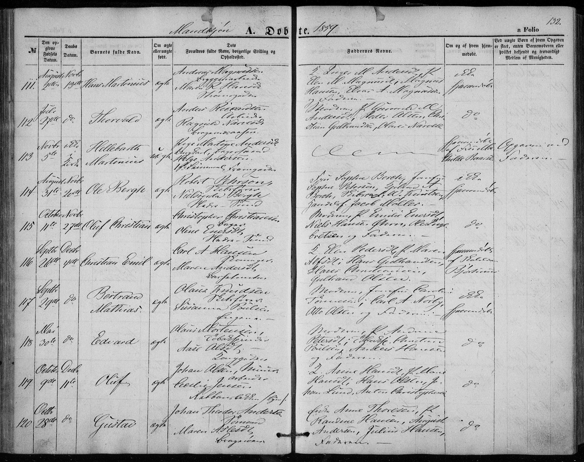 Bragernes kirkebøker, AV/SAKO-A-6/F/Fb/L0002: Parish register (official) no. II 2, 1848-1859, p. 132