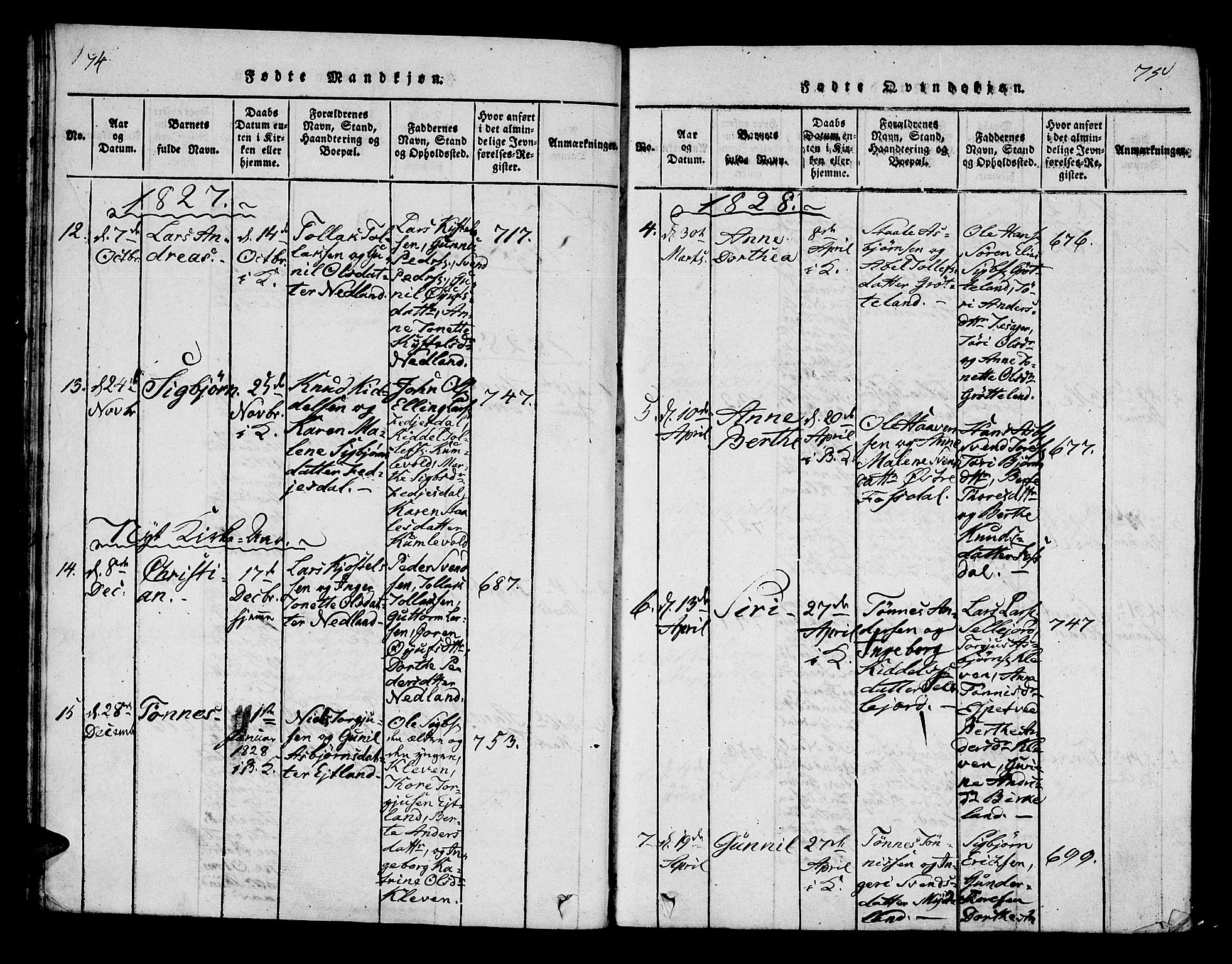 Bakke sokneprestkontor, AV/SAK-1111-0002/F/Fa/Fab/L0001: Parish register (official) no. A 1, 1815-1835, p. 74-75