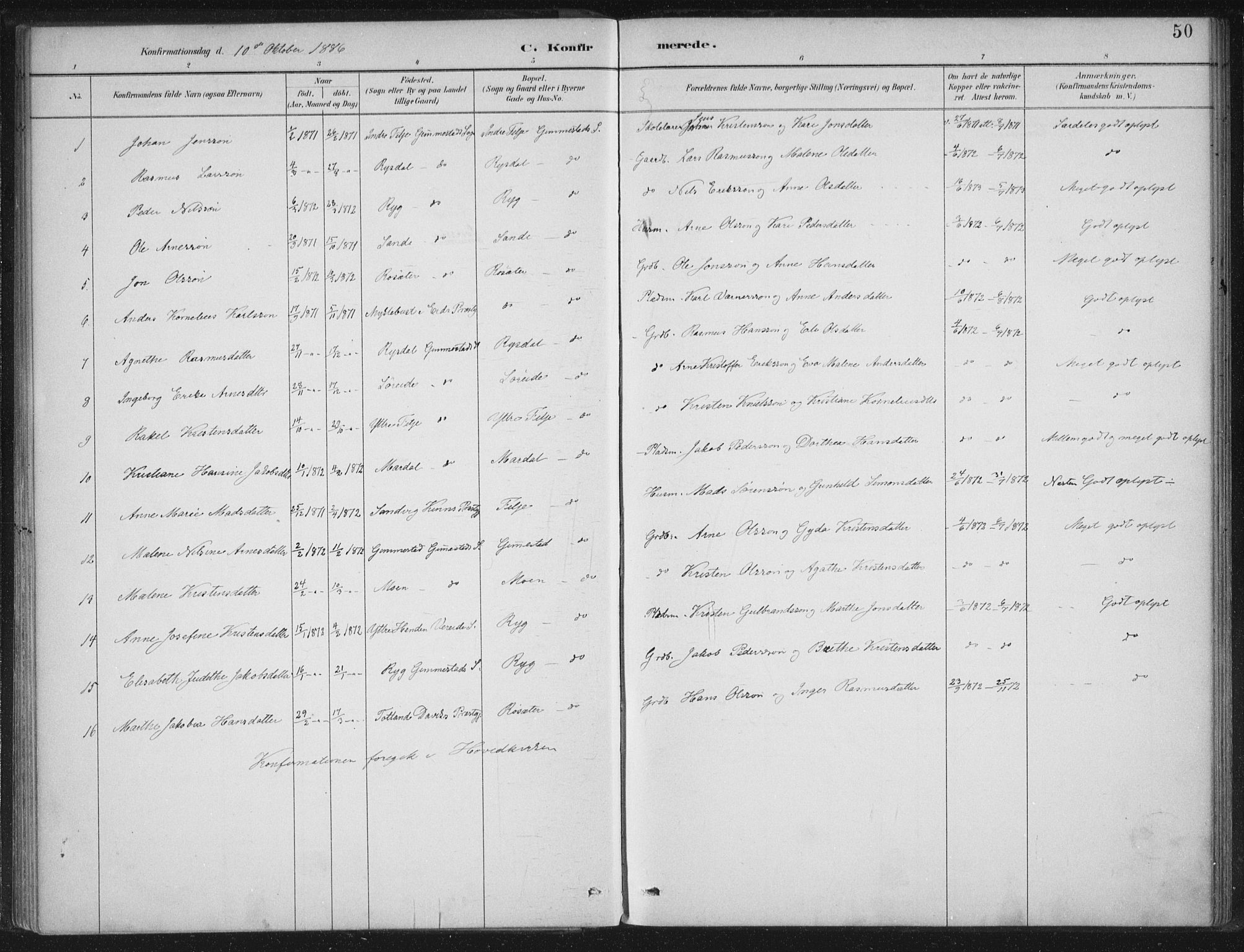Gloppen sokneprestembete, SAB/A-80101/H/Haa/Haad/L0001: Parish register (official) no. D  1, 1885-1910, p. 50