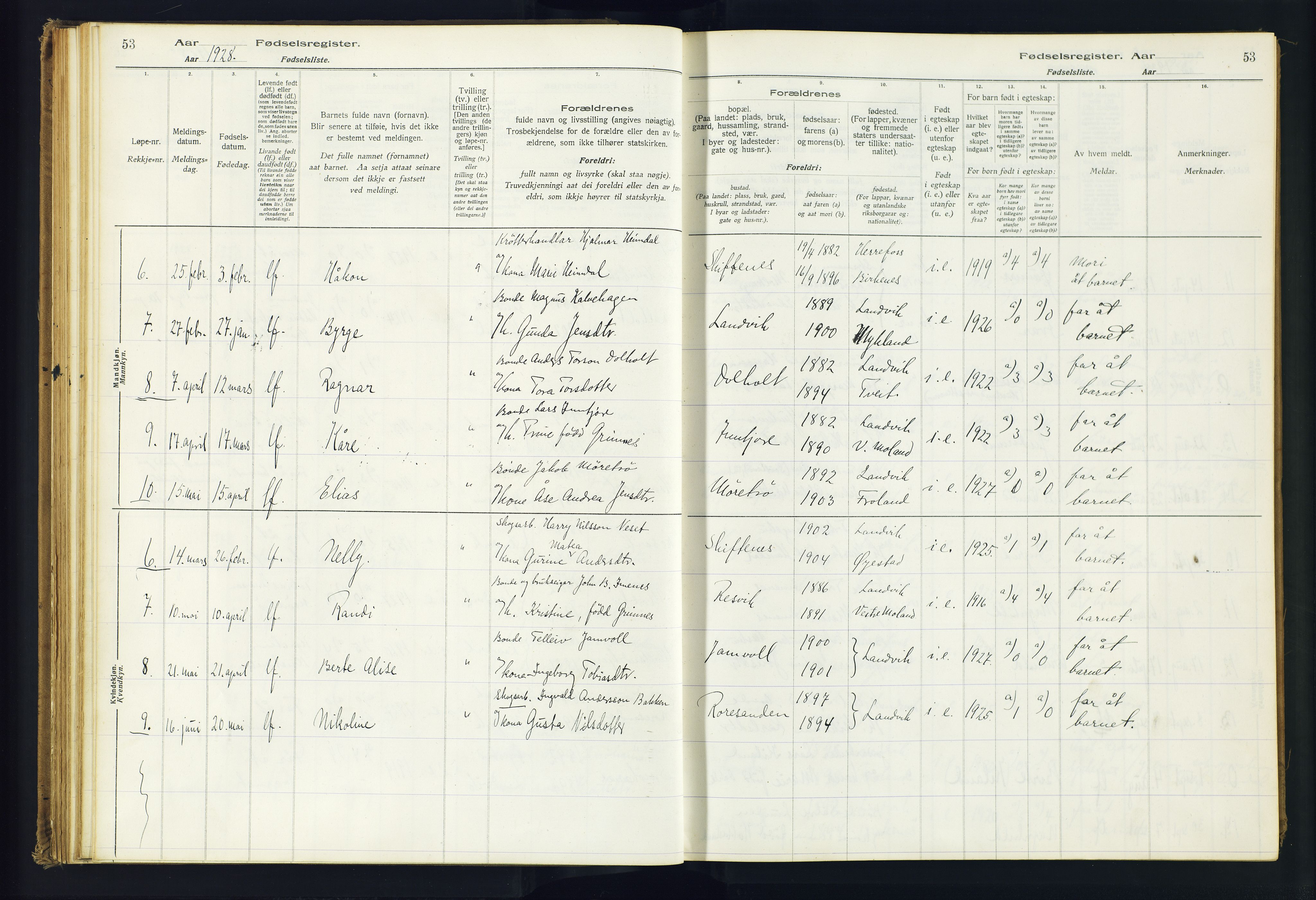 Hommedal sokneprestkontor, AV/SAK-1111-0023/J/Jd/L0001: Birth register no. 1, 1916-1962, p. 53