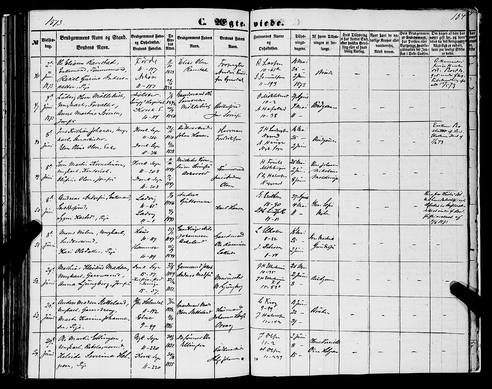 Domkirken sokneprestembete, AV/SAB-A-74801/H/Haa/L0034: Parish register (official) no. D 2, 1853-1874, p. 184