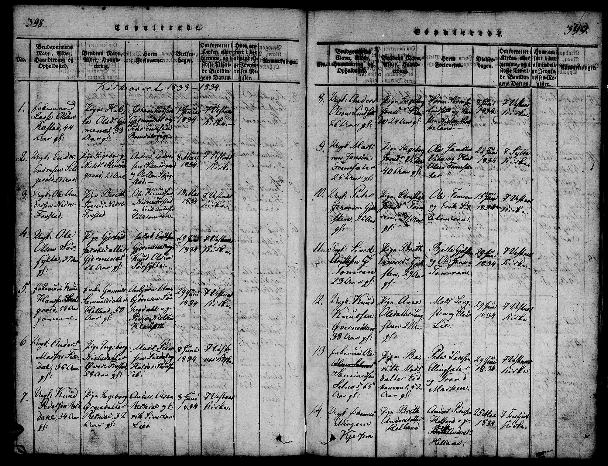 Ministerialprotokoller, klokkerbøker og fødselsregistre - Møre og Romsdal, SAT/A-1454/539/L0528: Parish register (official) no. 539A01, 1818-1847, p. 398-399