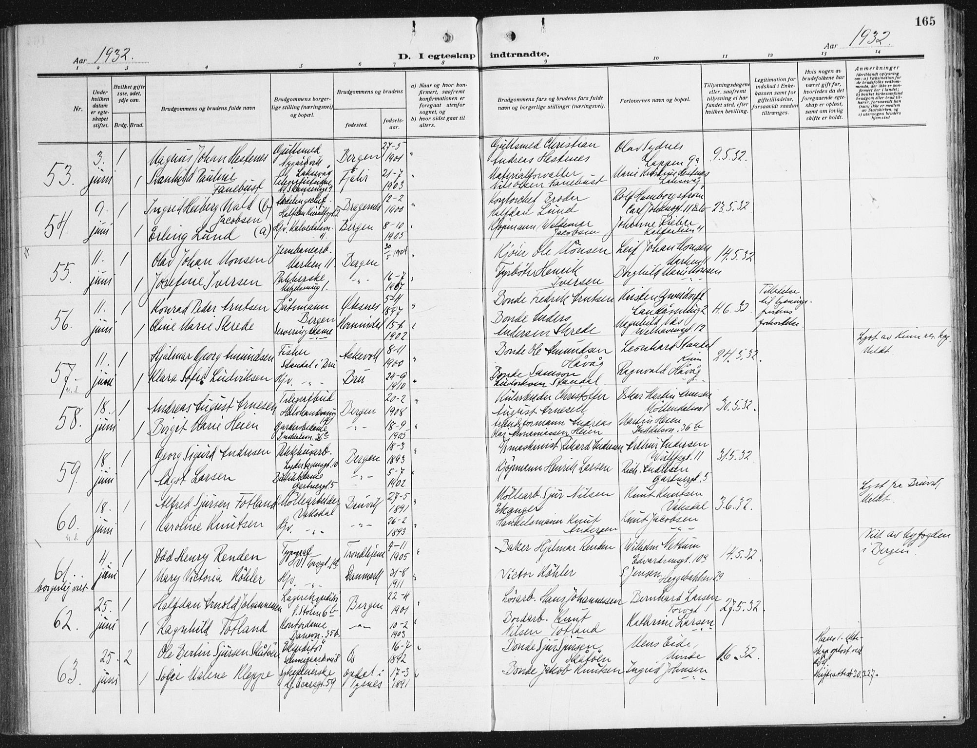 Domkirken sokneprestembete, AV/SAB-A-74801/H/Haa/L0039: Parish register (official) no. D 6, 1921-1937, p. 165