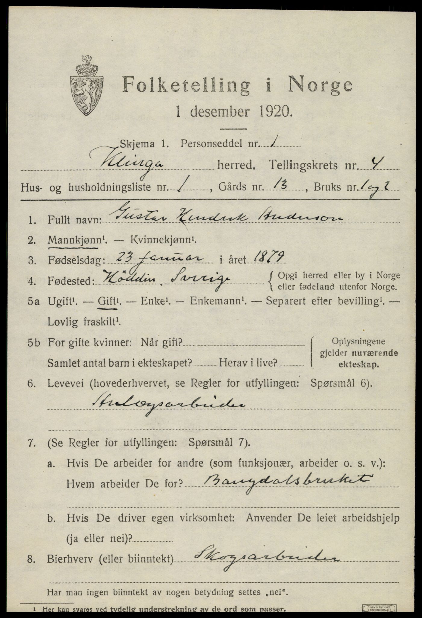 SAT, 1920 census for Klinga, 1920, p. 2405