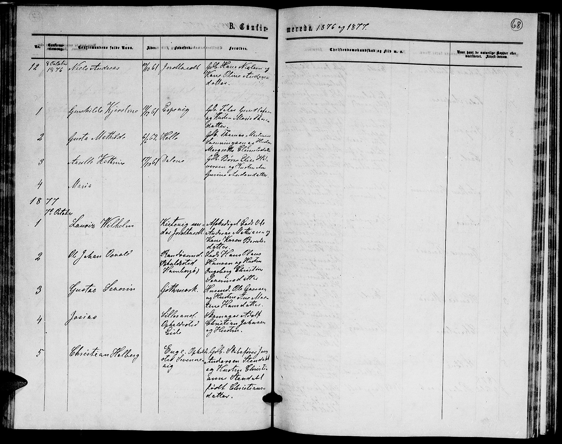 Hommedal sokneprestkontor, AV/SAK-1111-0023/F/Fb/Fba/L0003: Parish register (copy) no. B 3, 1863-1884, p. 68