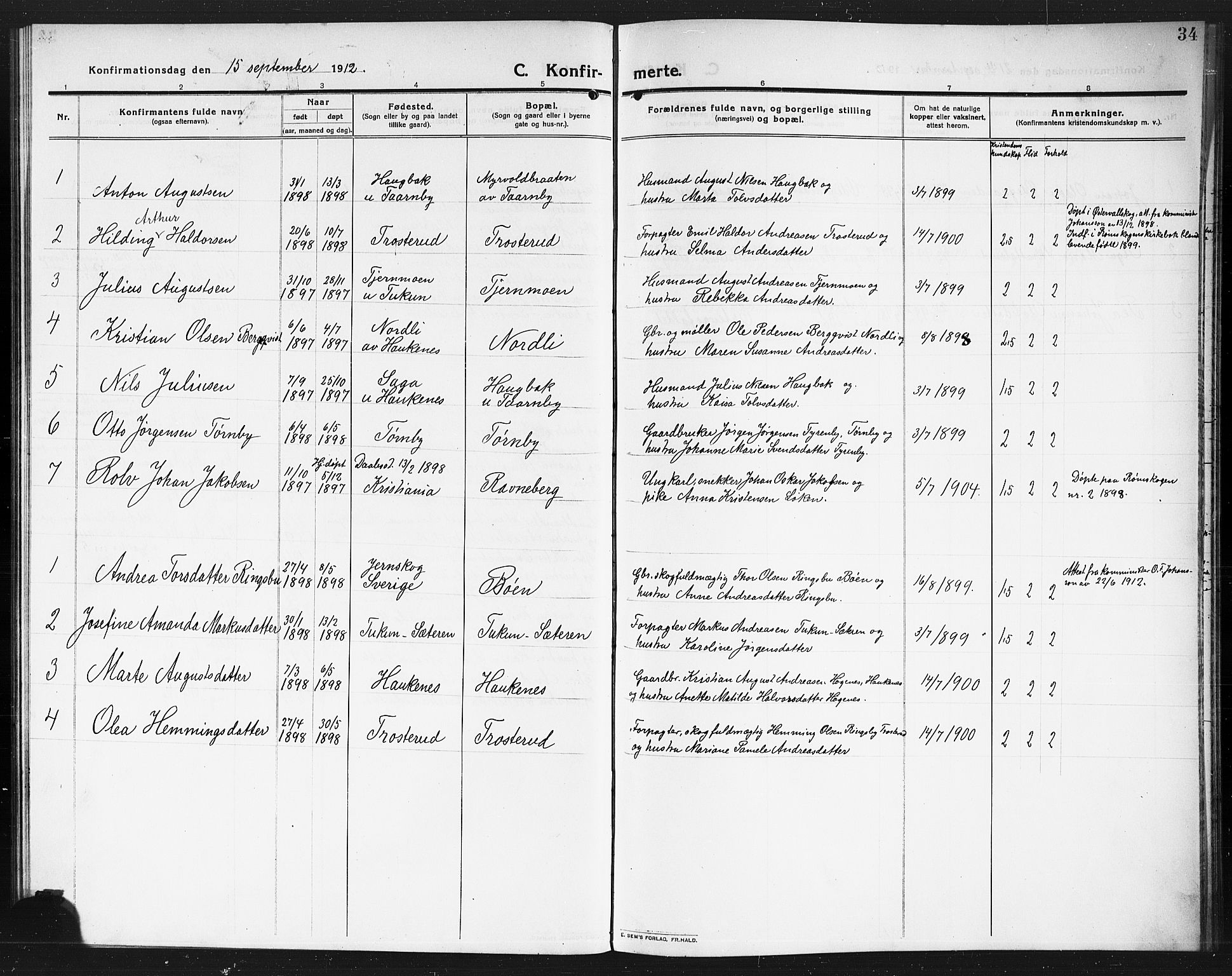 Rødenes prestekontor Kirkebøker, SAO/A-2005/G/Gb/L0002: Parish register (copy) no. II 2, 1911-1921, p. 34