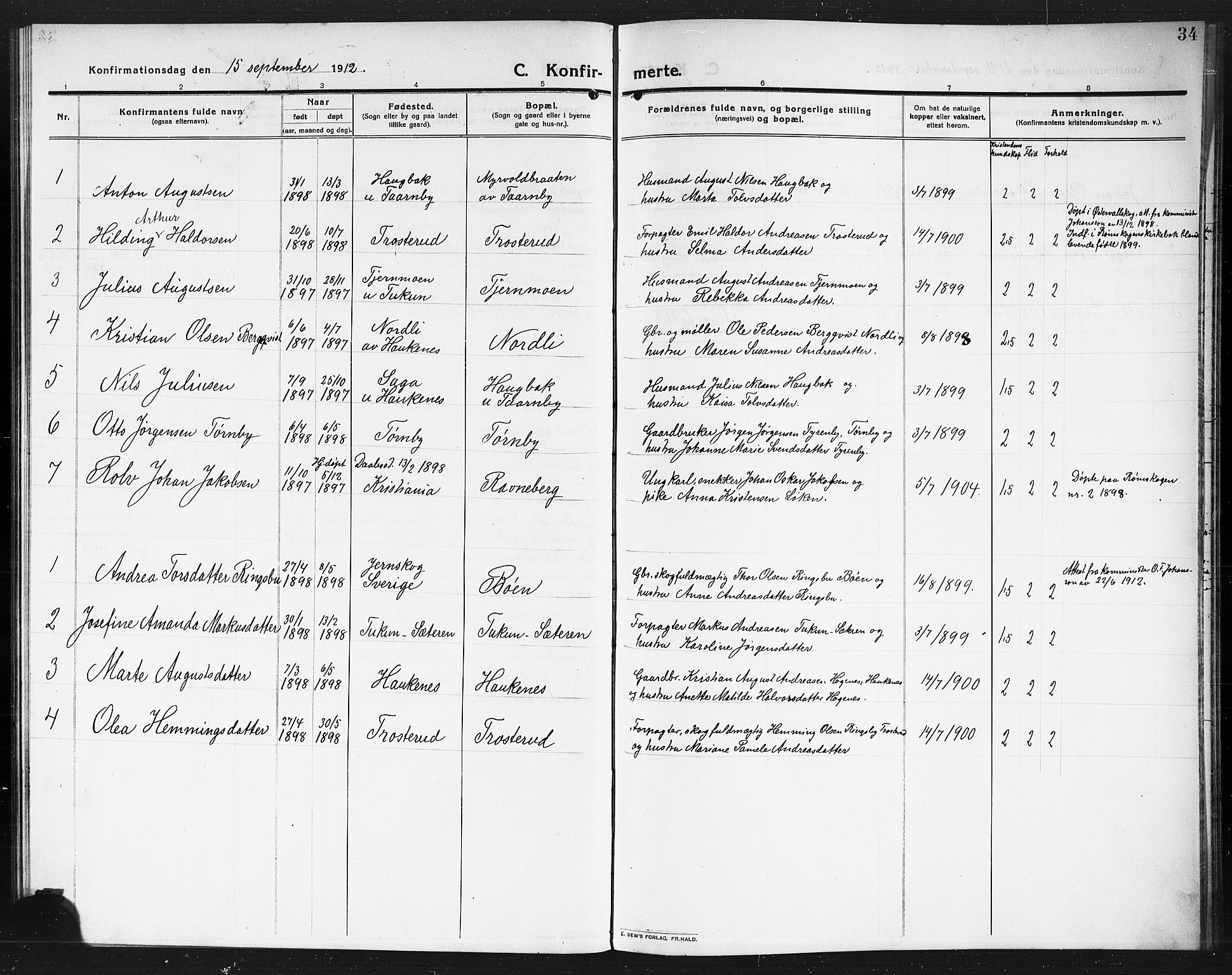 Rødenes prestekontor Kirkebøker, AV/SAO-A-2005/G/Gb/L0002: Parish register (copy) no. II 2, 1911-1921, p. 34