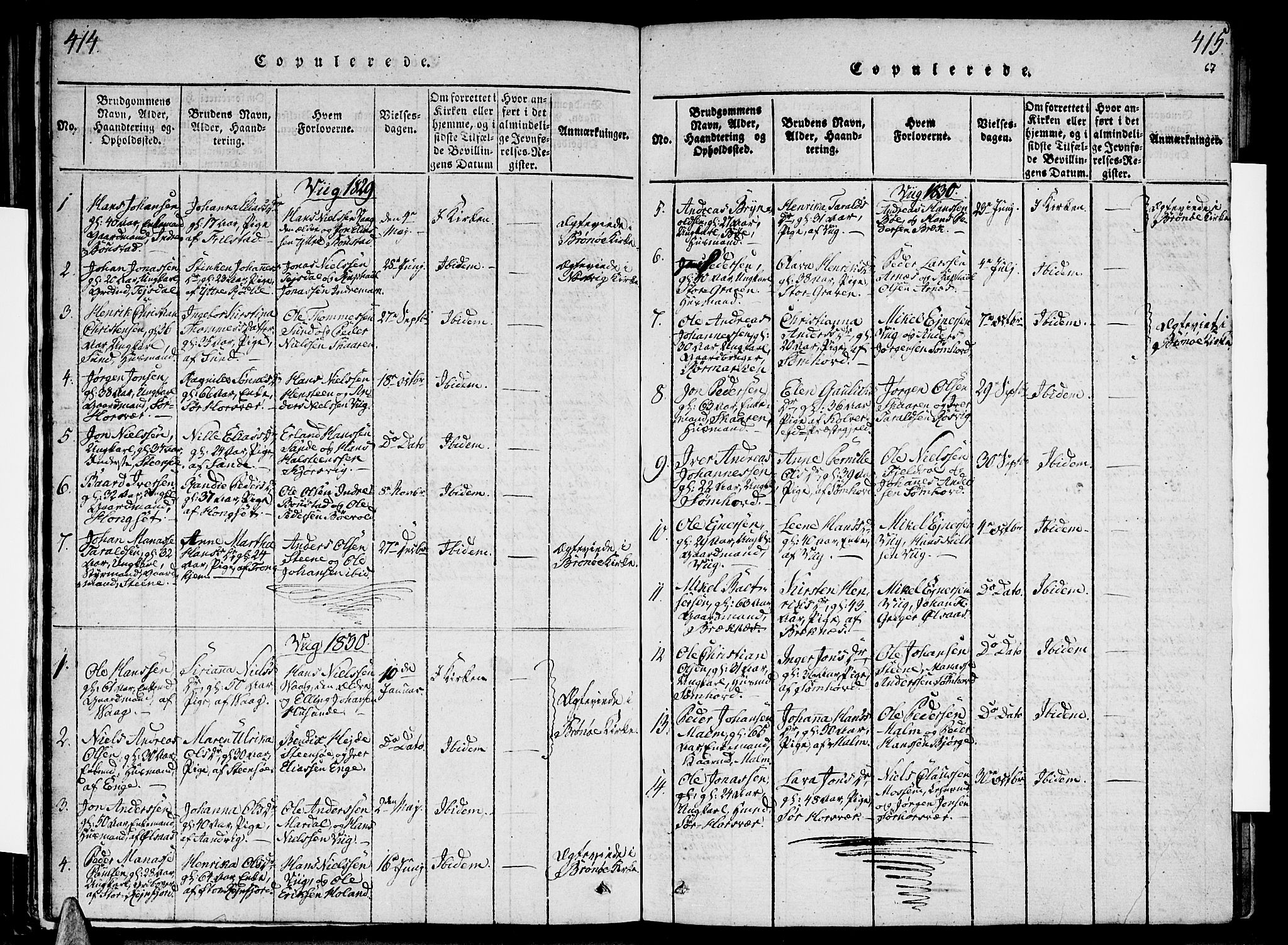 Ministerialprotokoller, klokkerbøker og fødselsregistre - Nordland, SAT/A-1459/812/L0175: Parish register (official) no. 812A04, 1820-1833, p. 414-415