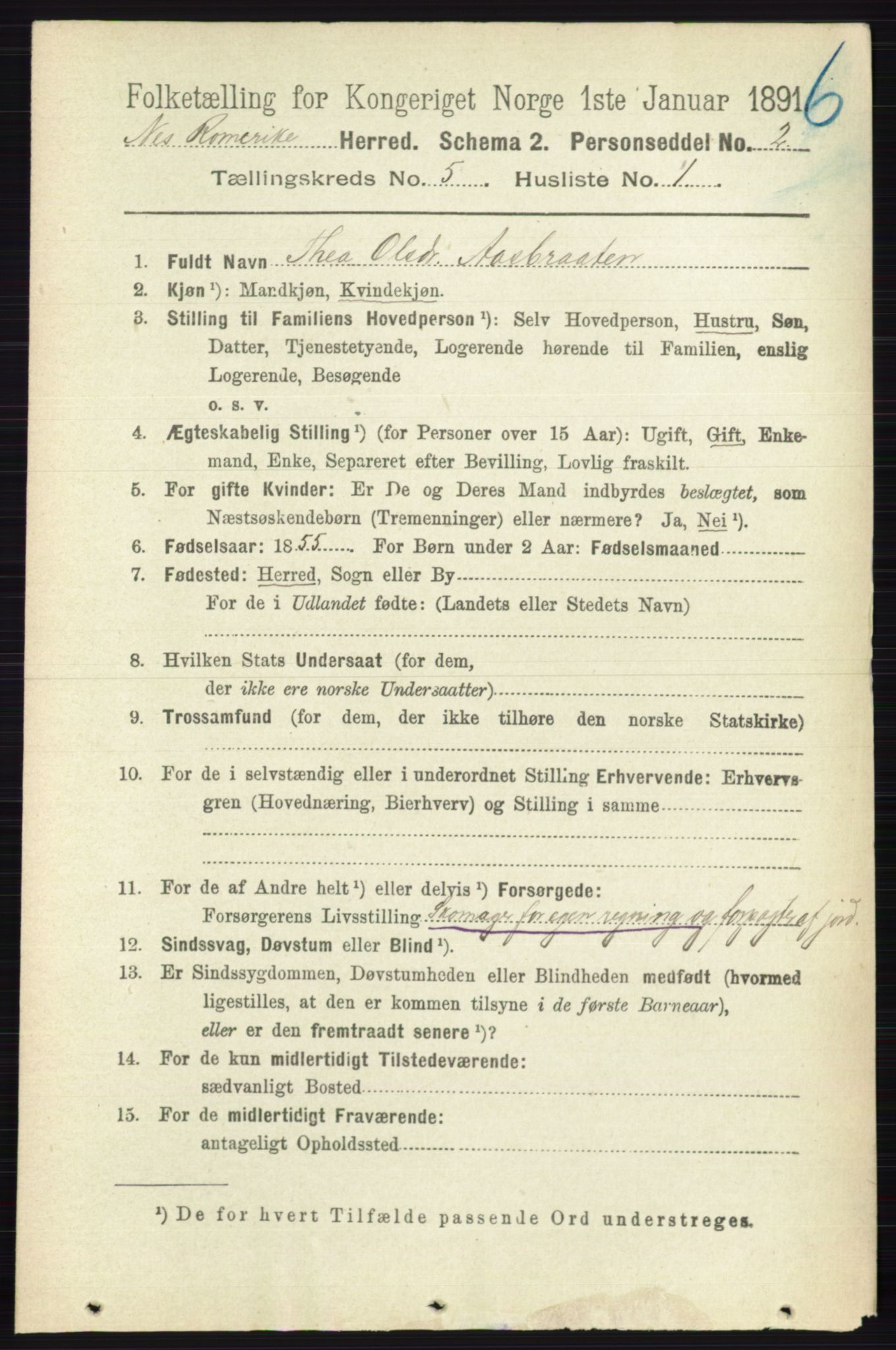 RA, 1891 census for 0236 Nes, 1891, p. 2792