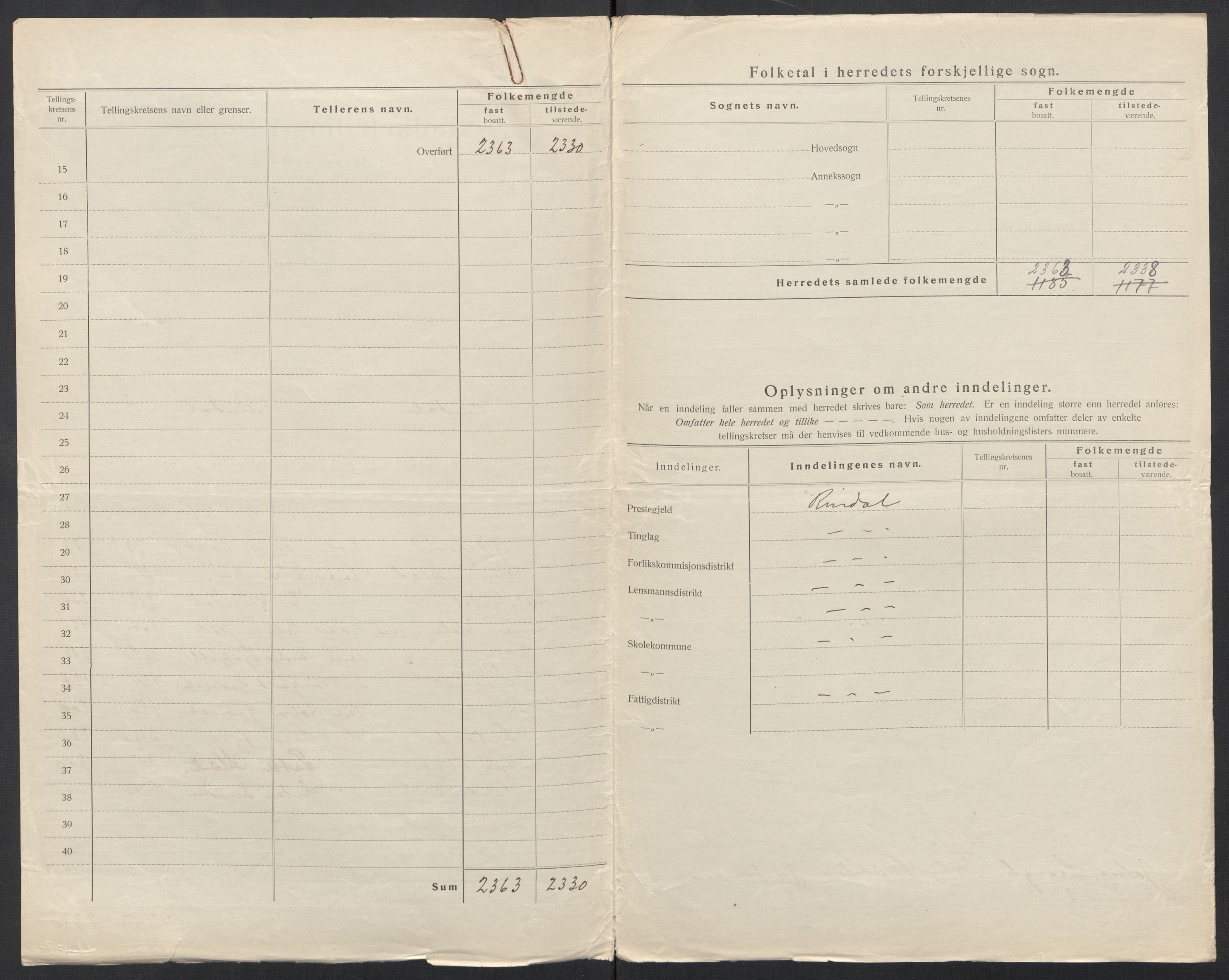 SAT, 1920 census for Rindal, 1920, p. 4