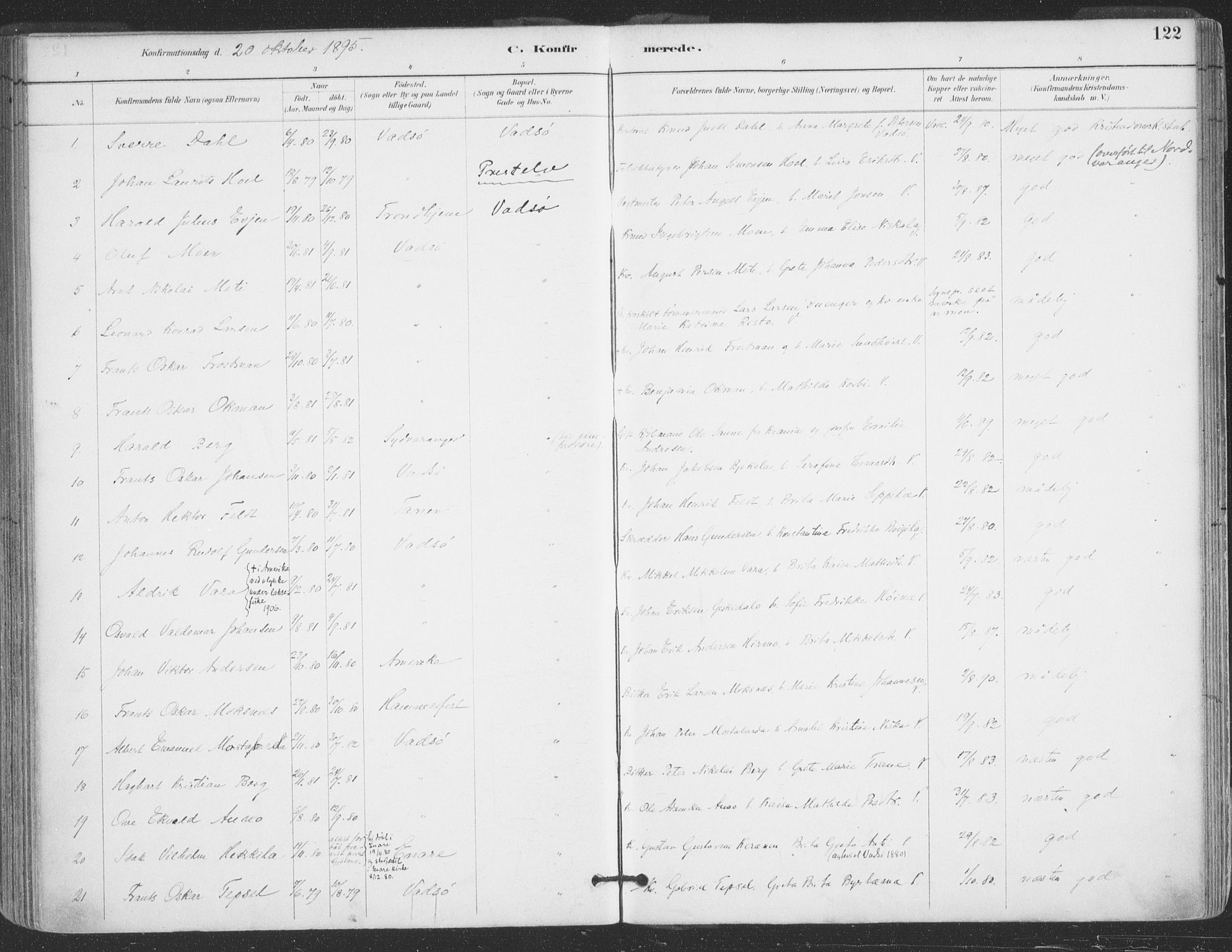 Vadsø sokneprestkontor, SATØ/S-1325/H/Ha/L0006kirke: Parish register (official) no. 6, 1885-1895, p. 122