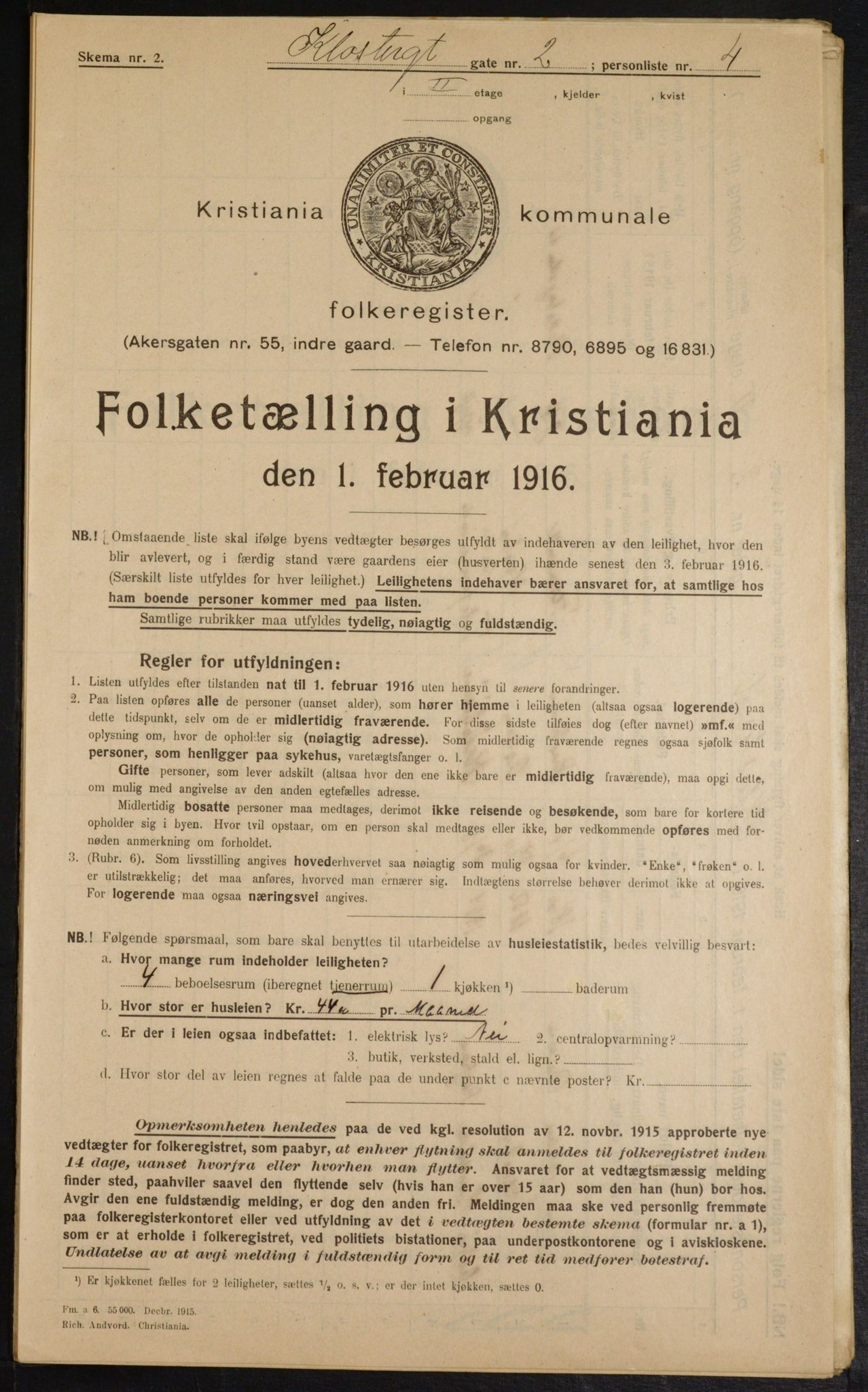 OBA, Municipal Census 1916 for Kristiania, 1916, p. 53200