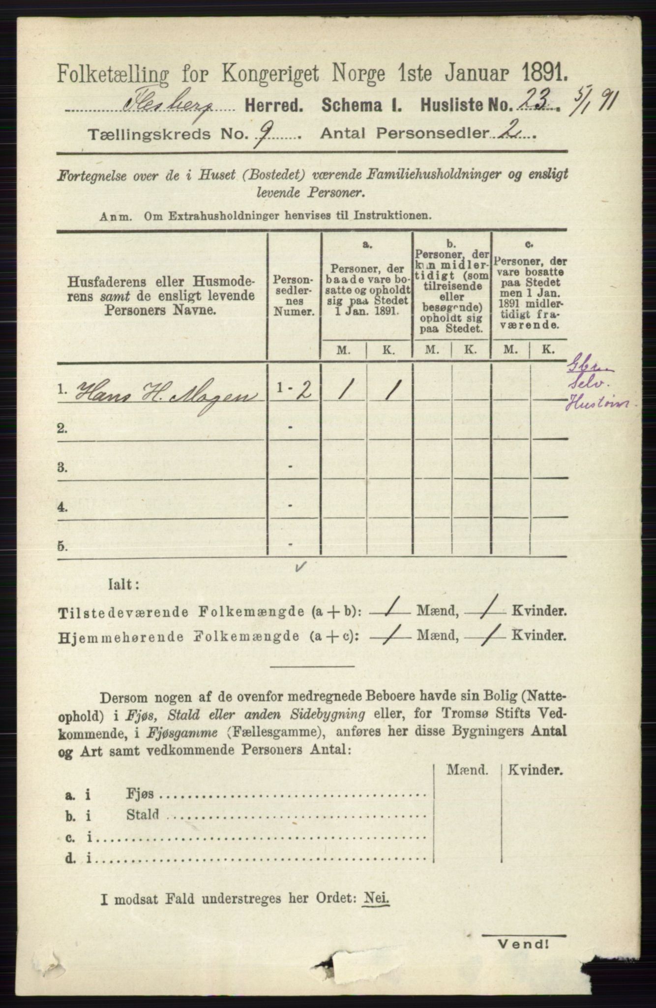 RA, 1891 census for 0631 Flesberg, 1891, p. 1523