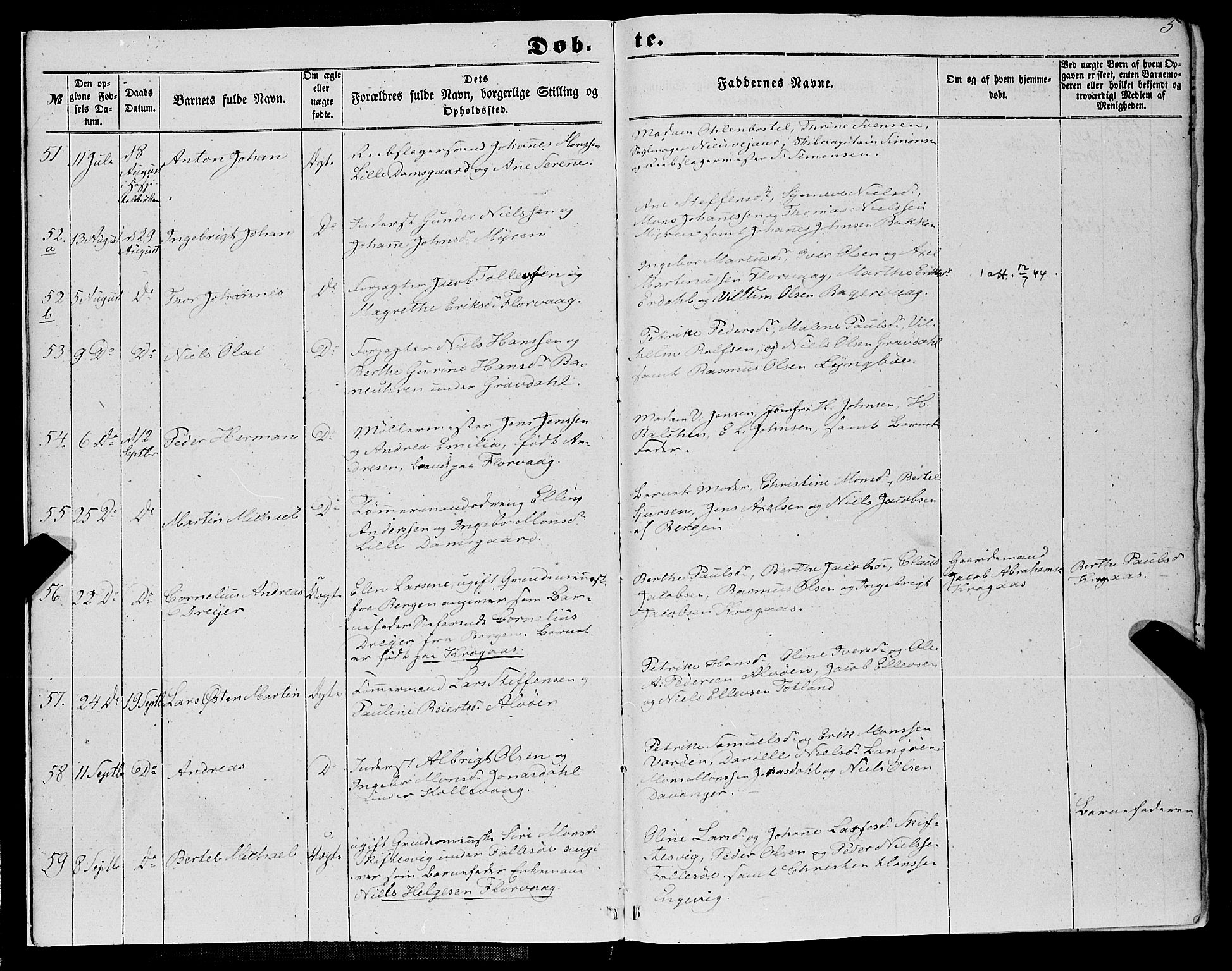Askøy Sokneprestembete, SAB/A-74101/H/Ha/Haa/Haaa/L0008: Parish register (official) no. A 8, 1852-1862, p. 5