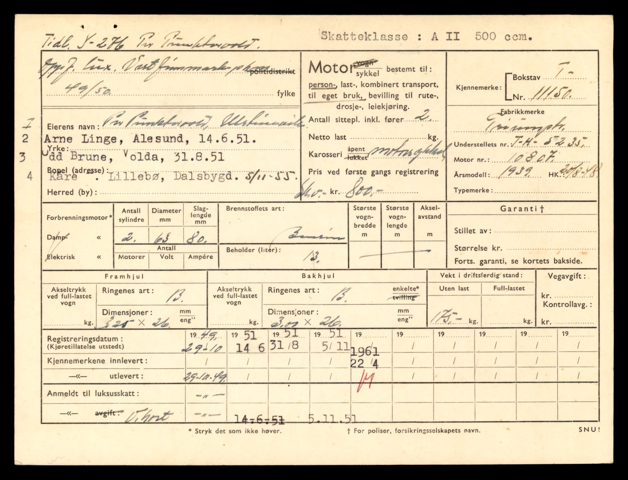 Møre og Romsdal vegkontor - Ålesund trafikkstasjon, AV/SAT-A-4099/F/Fe/L0026: Registreringskort for kjøretøy T 11046 - T 11160, 1927-1998, p. 2909