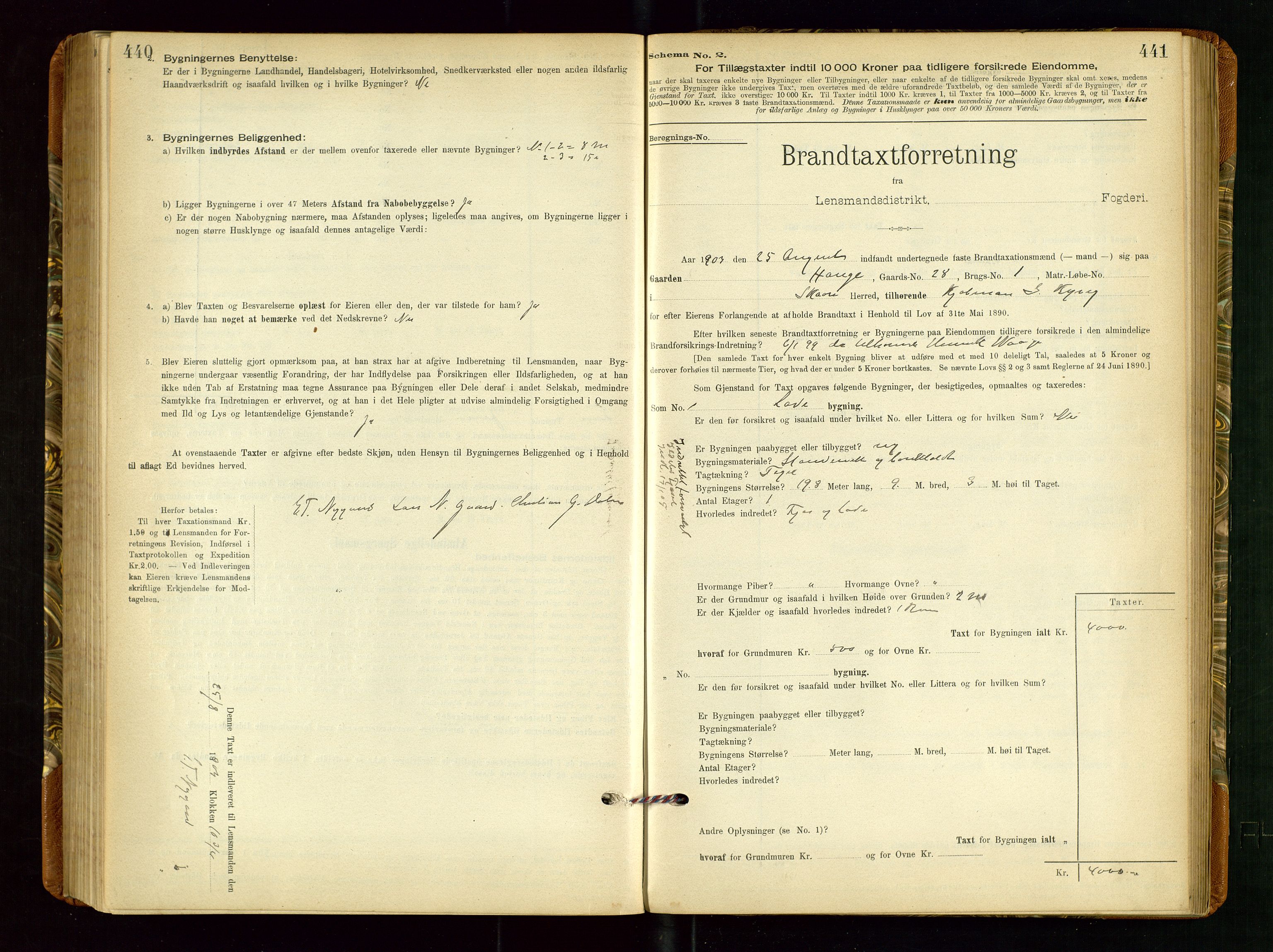 Torvestad lensmannskontor, AV/SAST-A-100307/1/Gob/L0002: "Brandtakstprotokol for Lensmanden i Torvestad", 1900-1905, p. 440-441