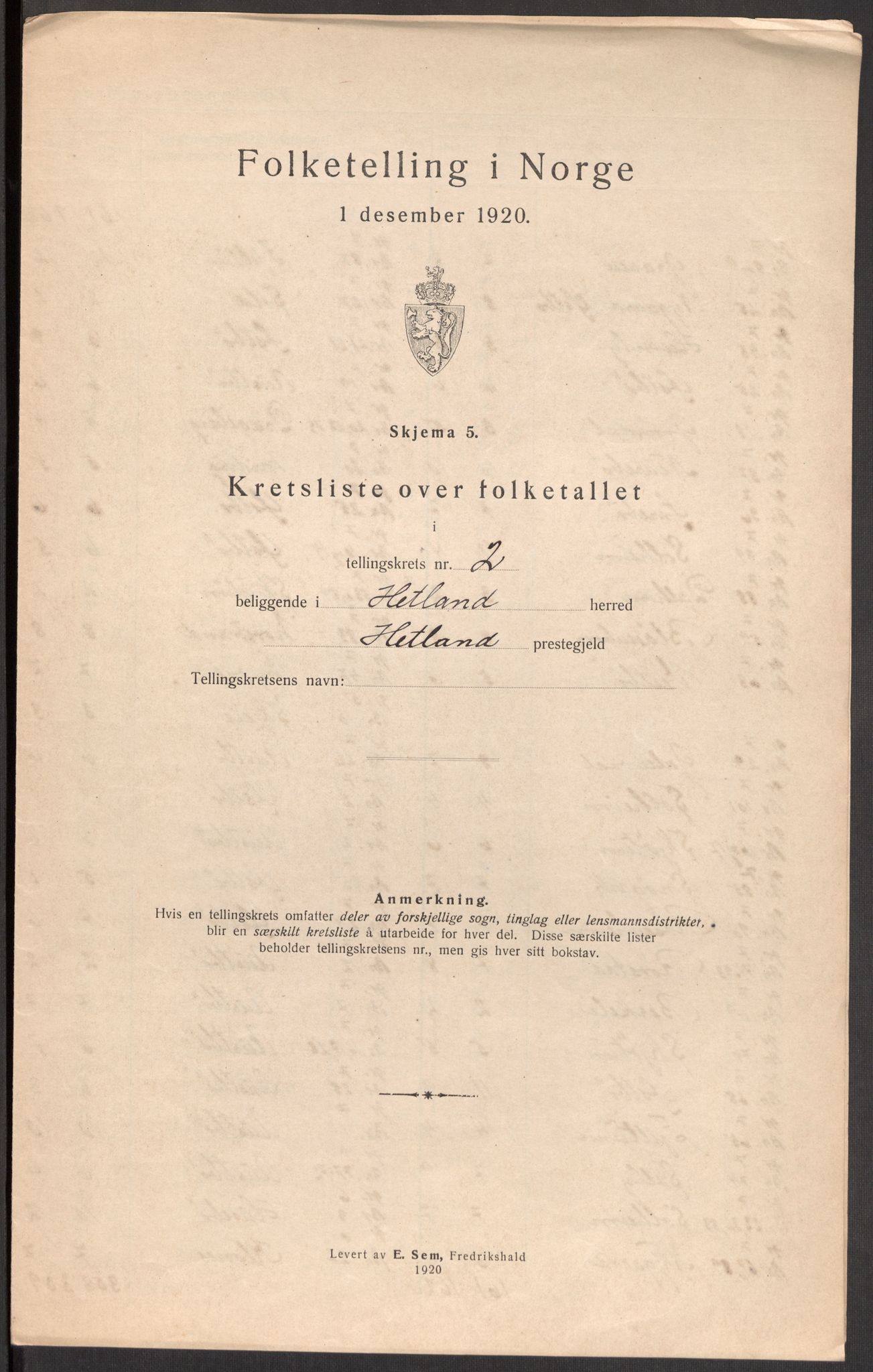 SAST, 1920 census for Hetland, 1920, p. 87