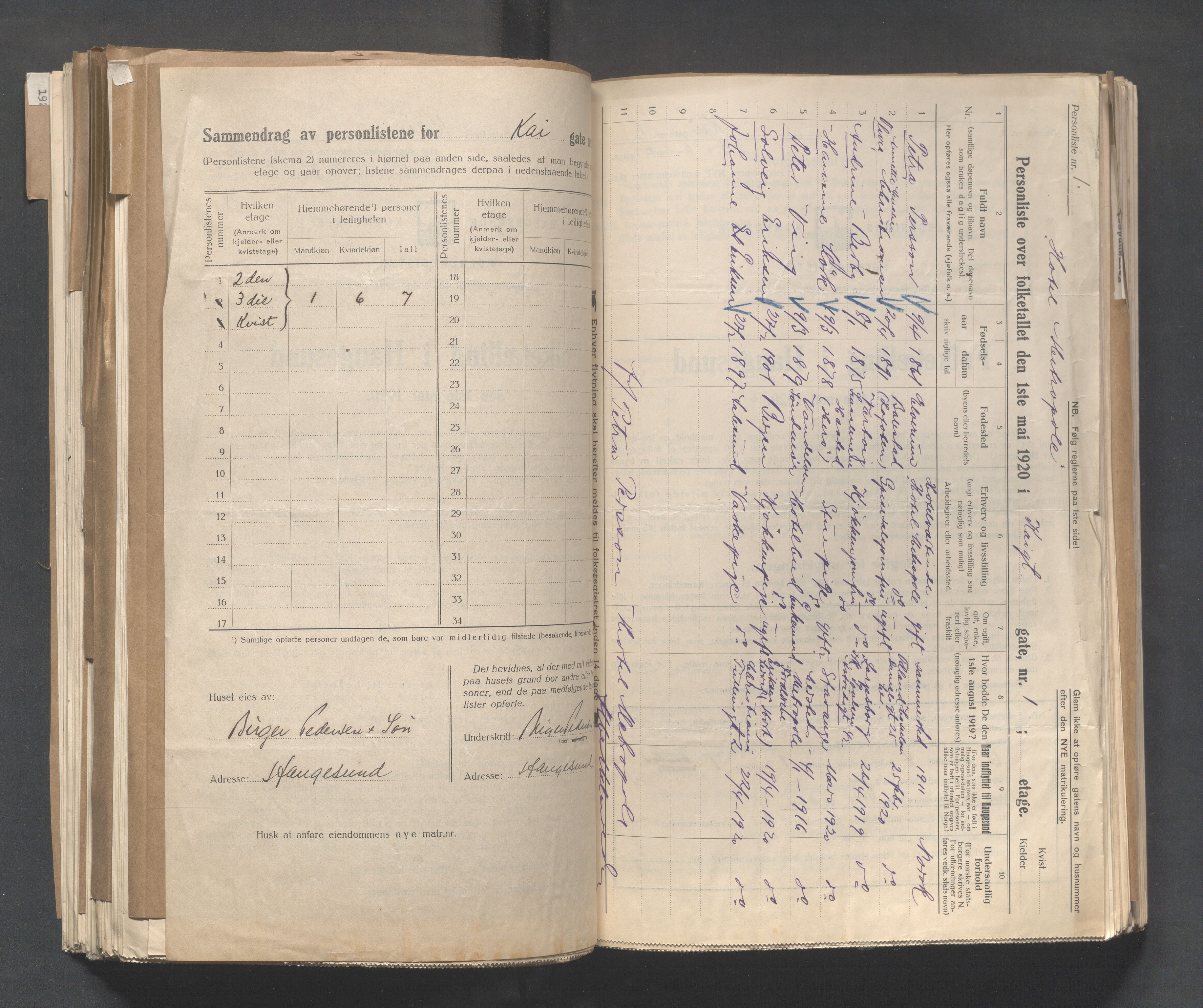 IKAR, Local census 1.5.1920 for Haugesund, 1920, p. 2225