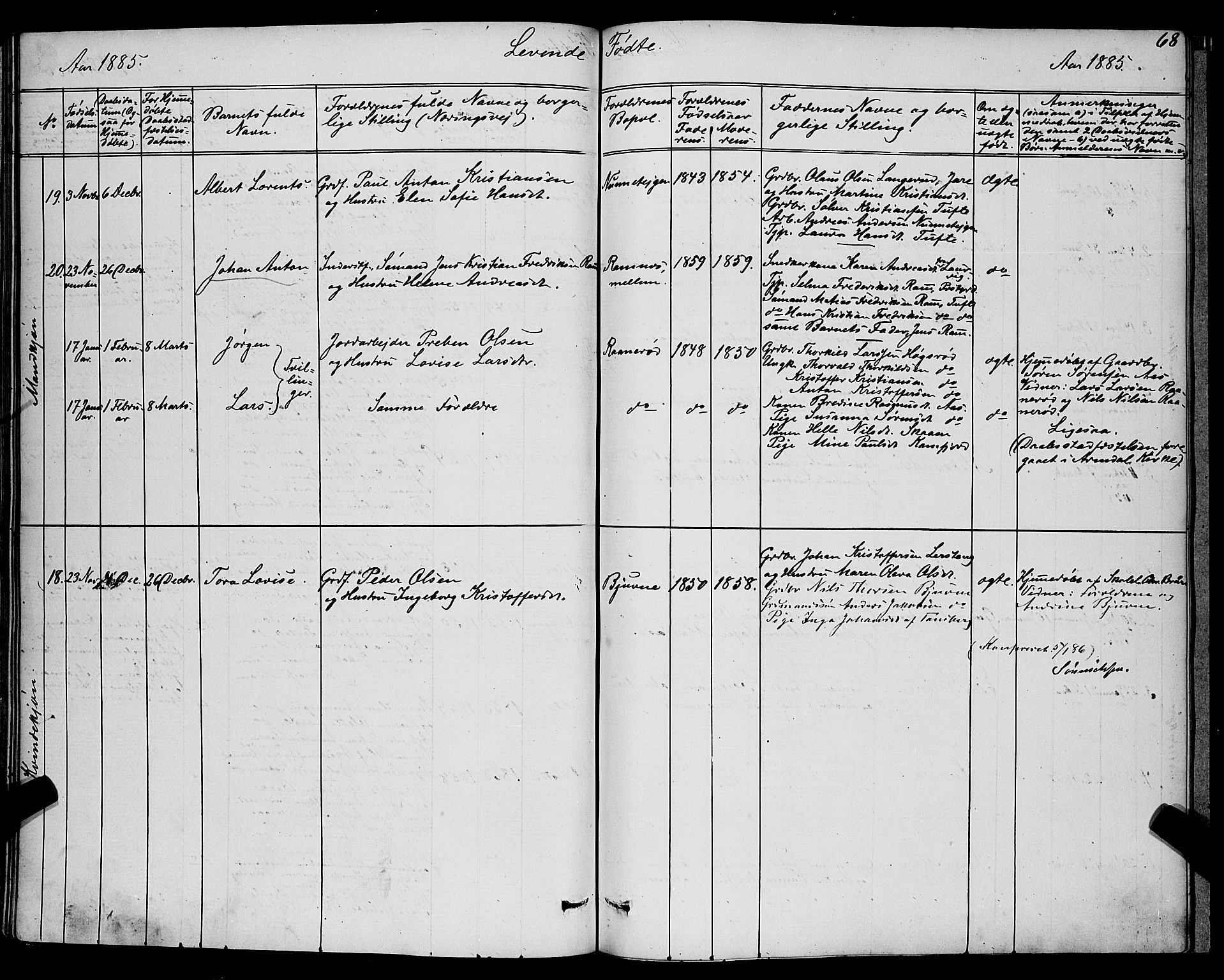 Ramnes kirkebøker, SAKO/A-314/G/Ga/L0003: Parish register (copy) no. I 3, 1870-1896, p. 68