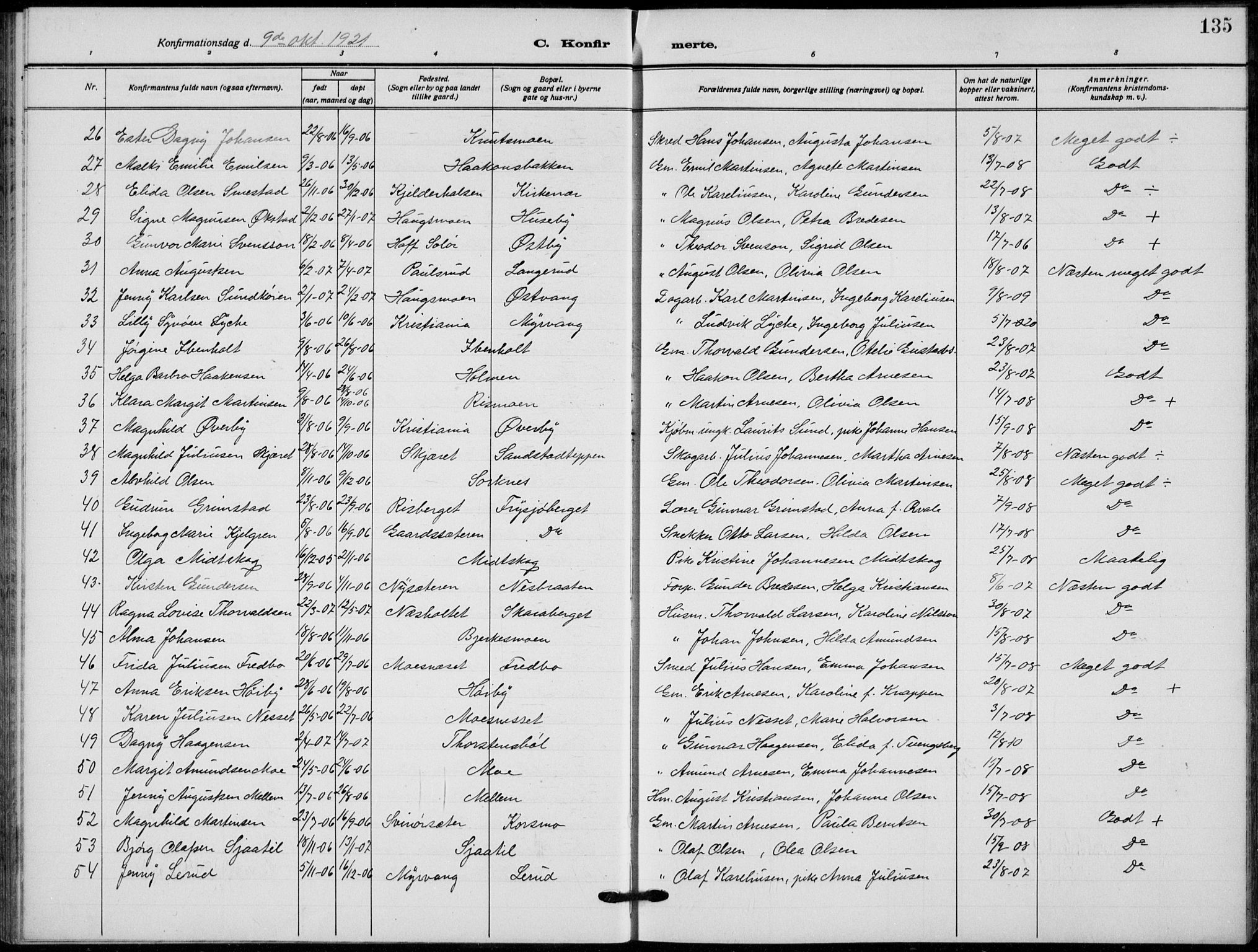 Grue prestekontor, AV/SAH-PREST-036/H/Ha/Hab/L0008: Parish register (copy) no. 8, 1921-1934, p. 135