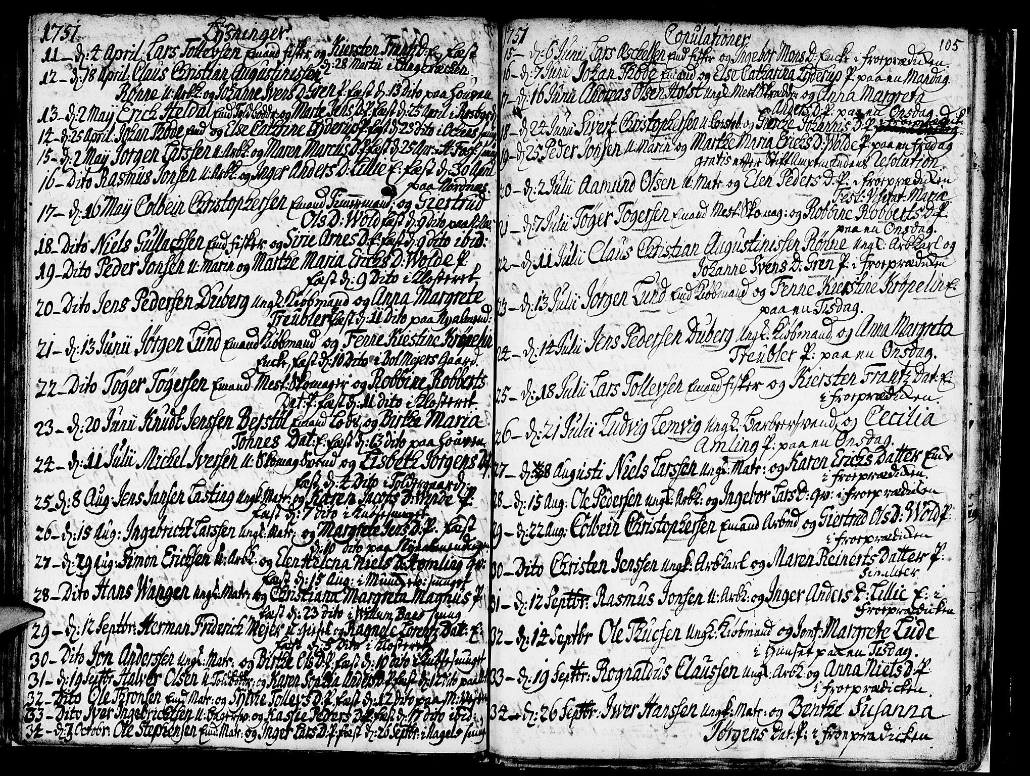 Nykirken Sokneprestembete, SAB/A-77101/H/Haa/L0007: Parish register (official) no. A 7, 1719-1781, p. 105