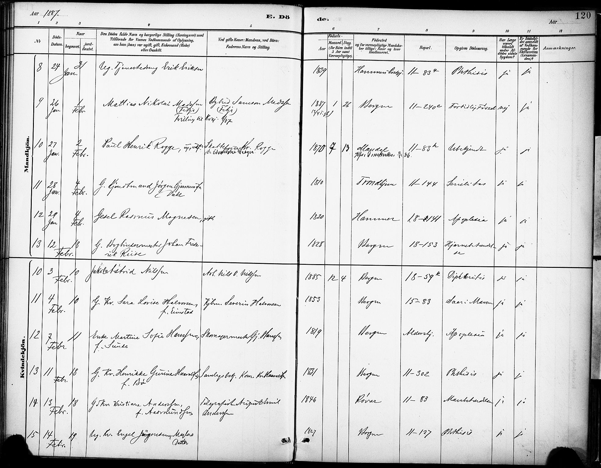 Domkirken sokneprestembete, AV/SAB-A-74801/H/Haa/L0043: Parish register (official) no. E 5, 1882-1904, p. 120