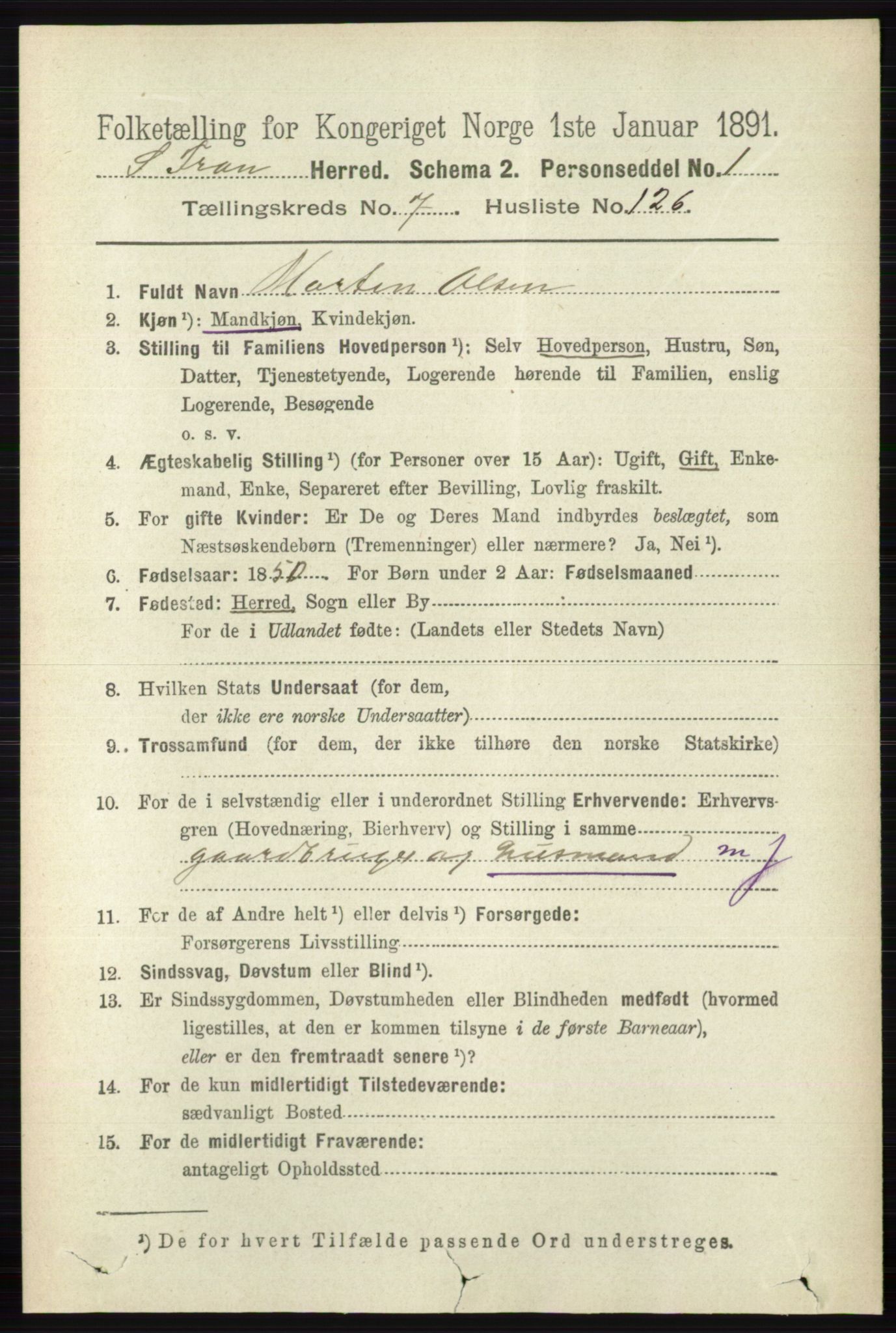 RA, 1891 census for 0519 Sør-Fron, 1891, p. 3698