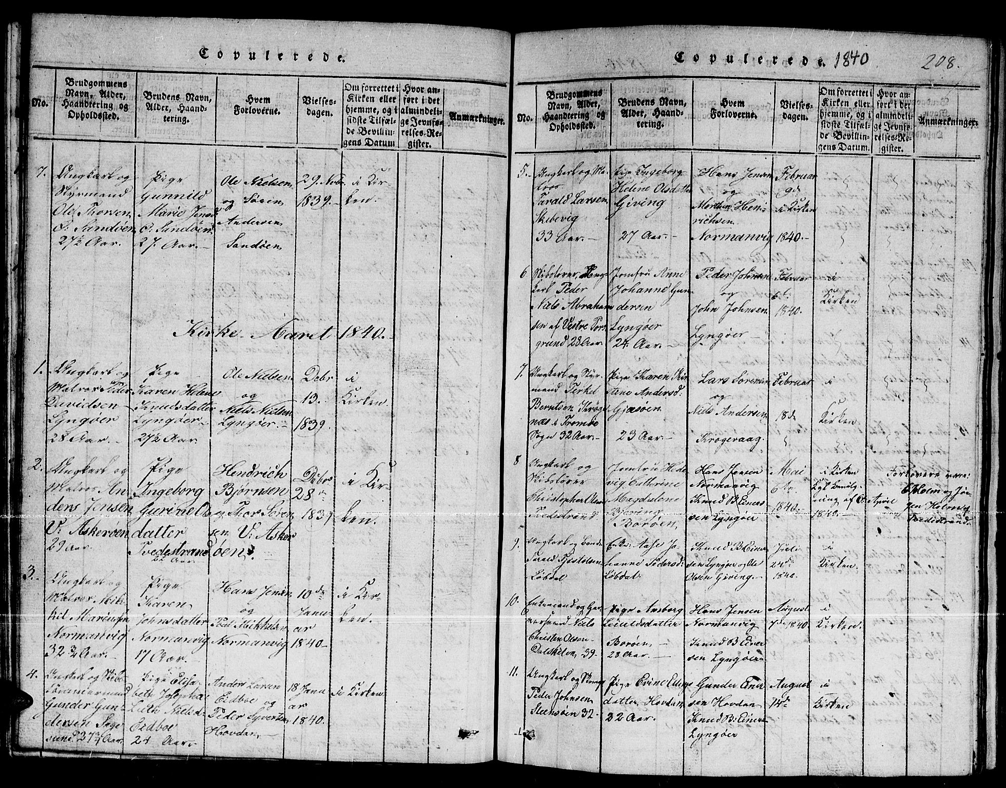 Dypvåg sokneprestkontor, SAK/1111-0007/F/Fb/Fba/L0009: Parish register (copy) no. B 9, 1816-1842, p. 208