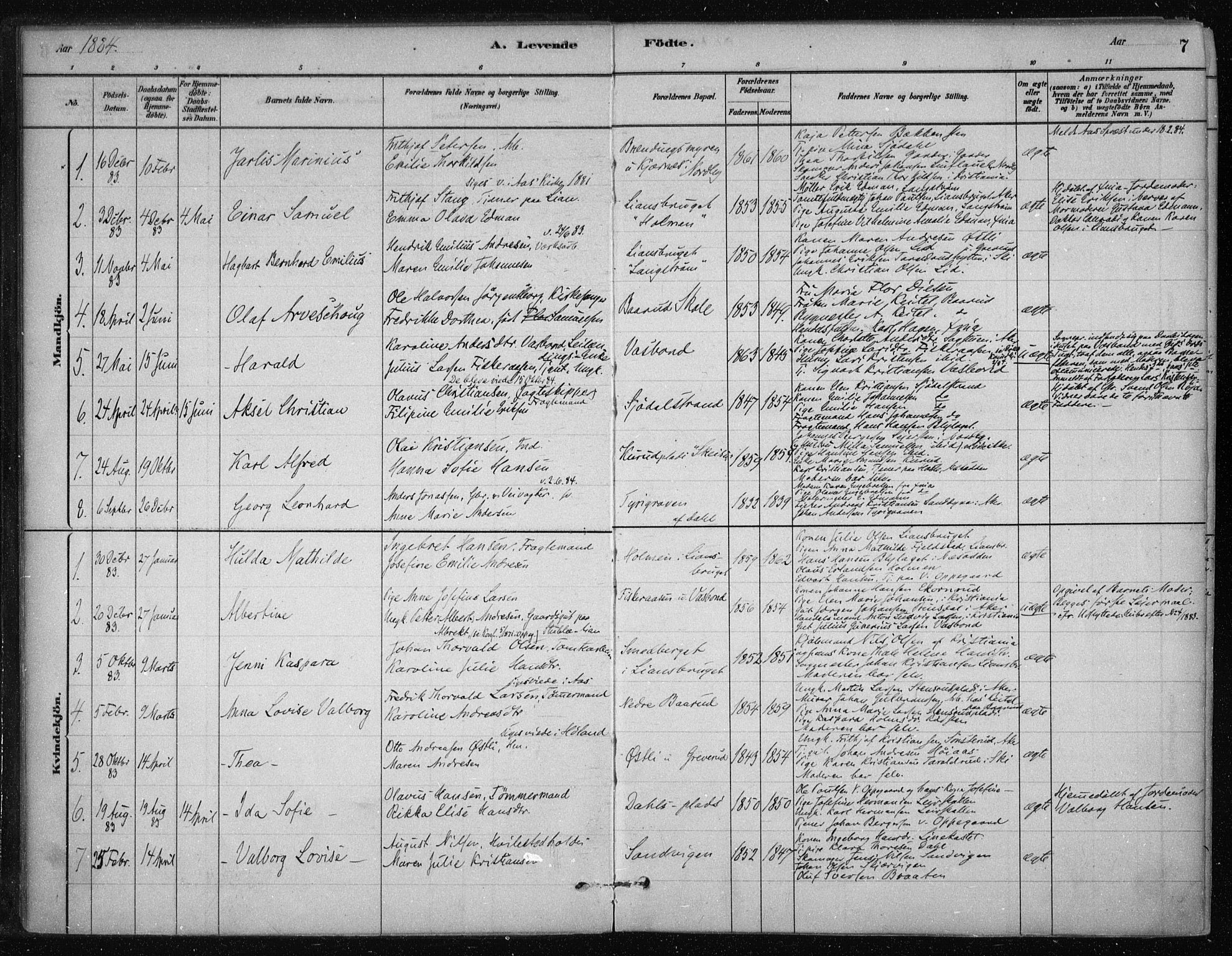 Nesodden prestekontor Kirkebøker, AV/SAO-A-10013/F/Fb/L0001: Parish register (official) no. II 1, 1880-1915, p. 7