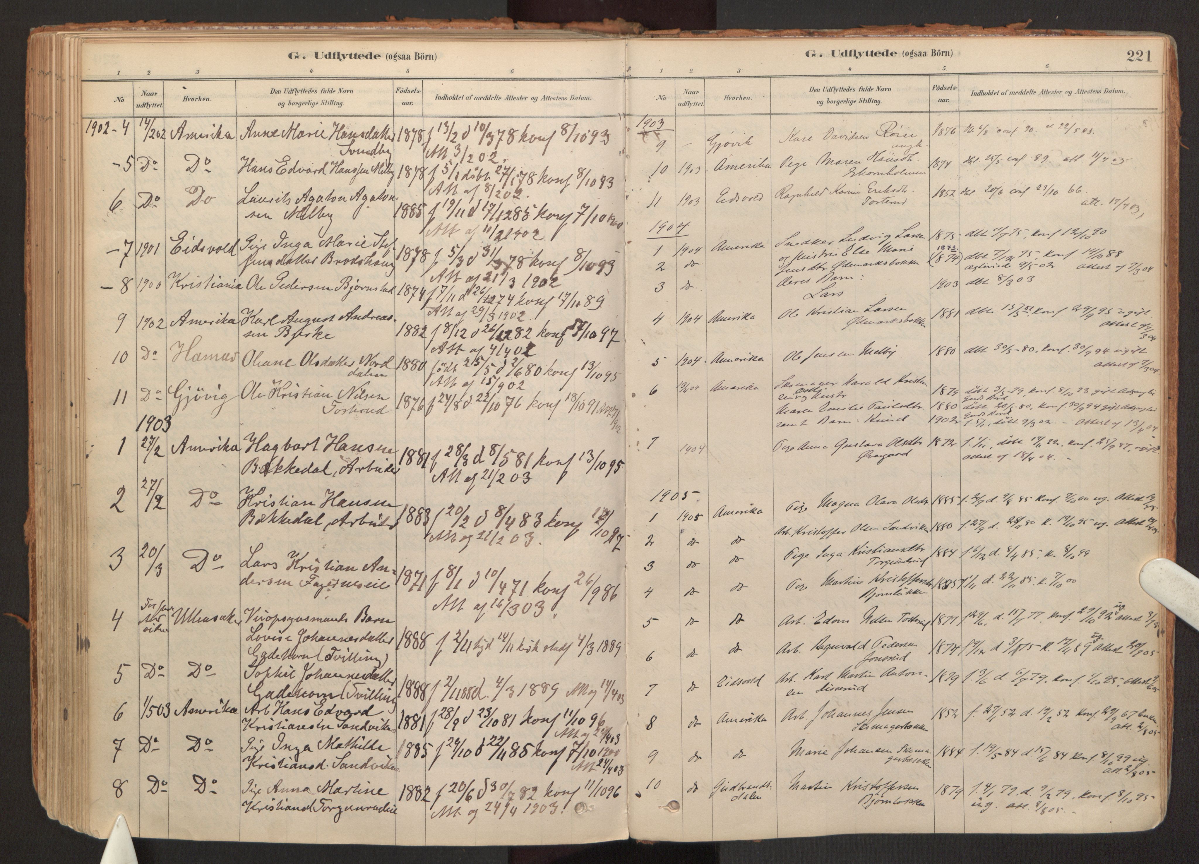 Hurdal prestekontor Kirkebøker, SAO/A-10889/F/Fb/L0003: Parish register (official) no. II 3, 1878-1920, p. 221